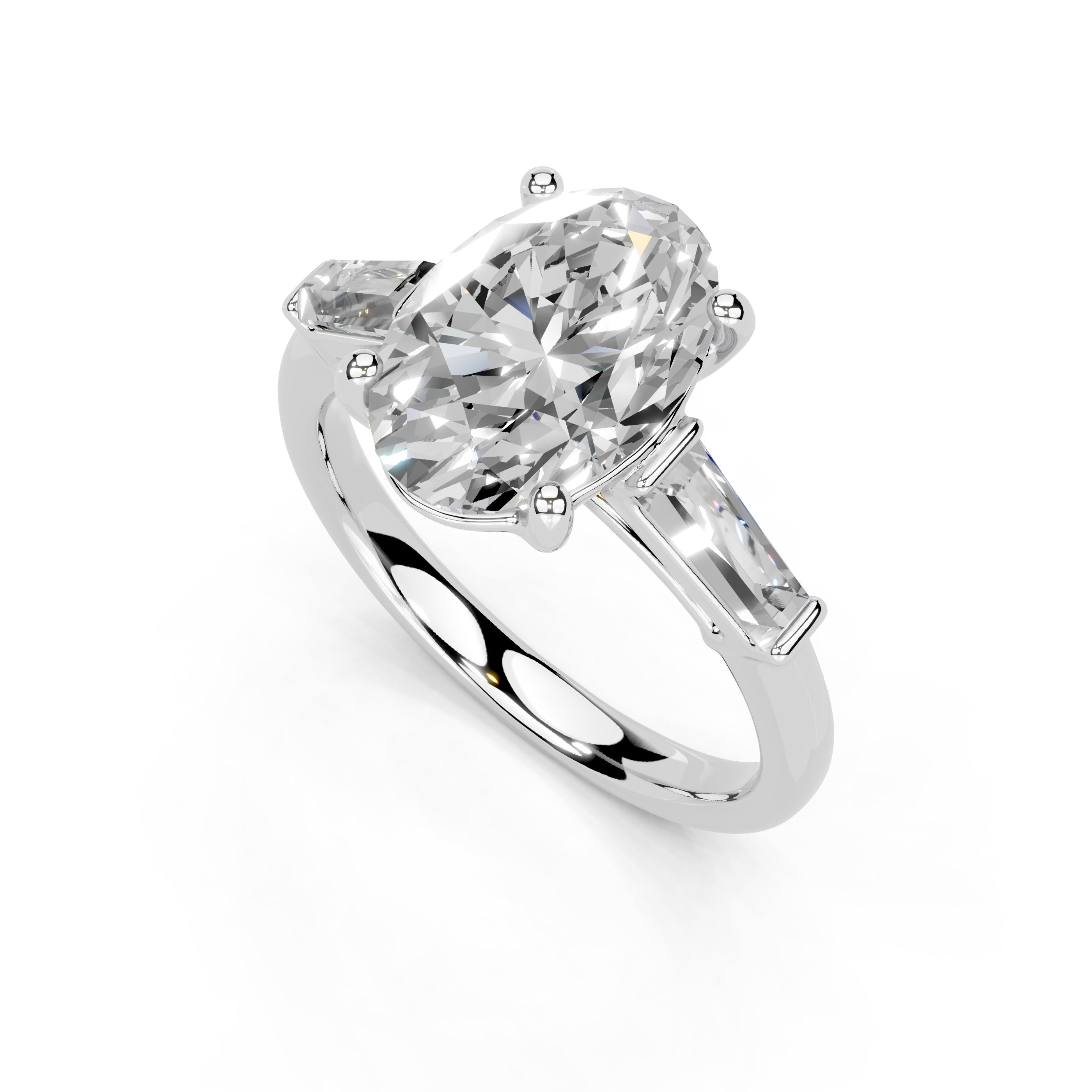 Oval Cut Baguette Accent Lab Grown Diamond Engagement Ring