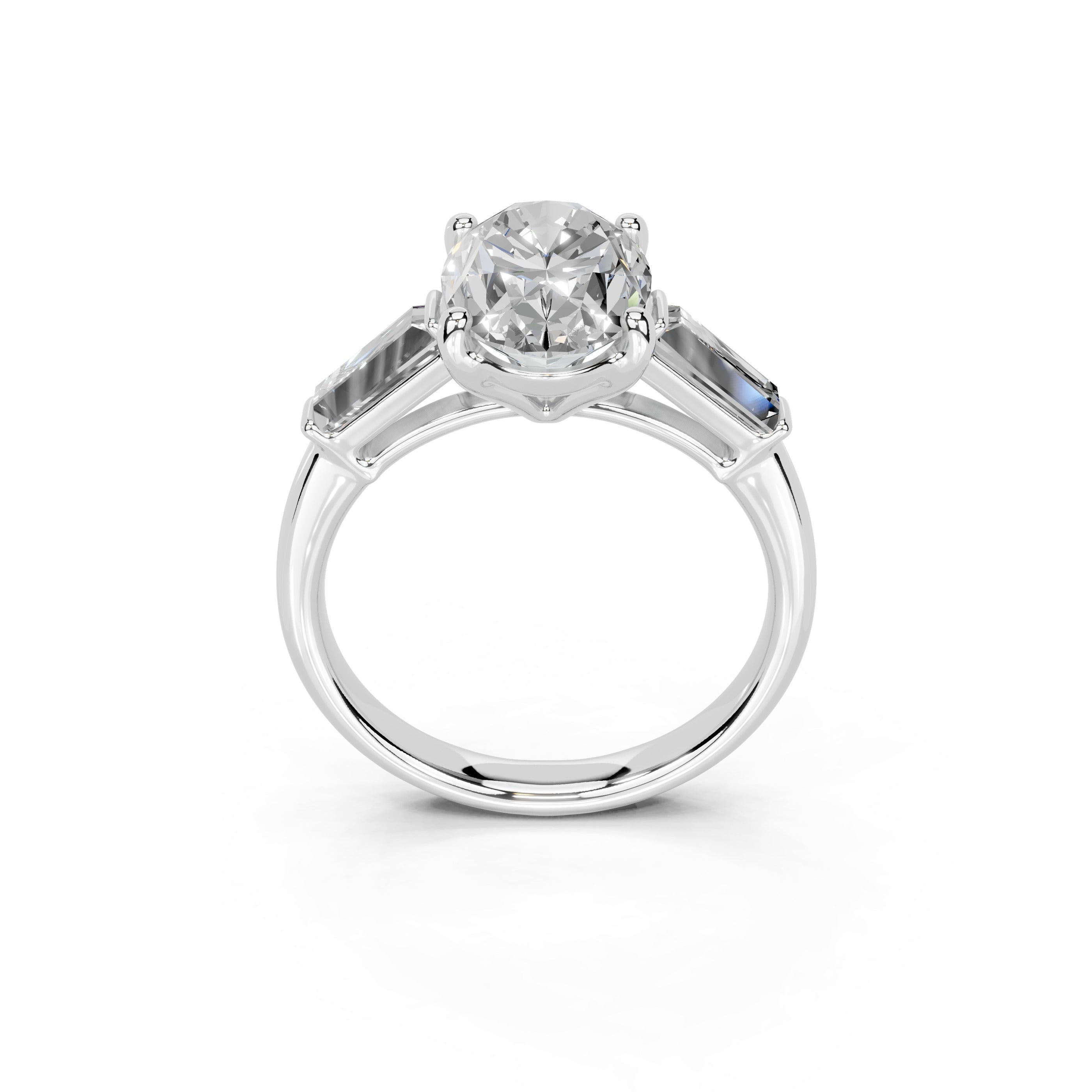 Oval Cut Baguette Accent Lab Grown Diamond Engagement Ring