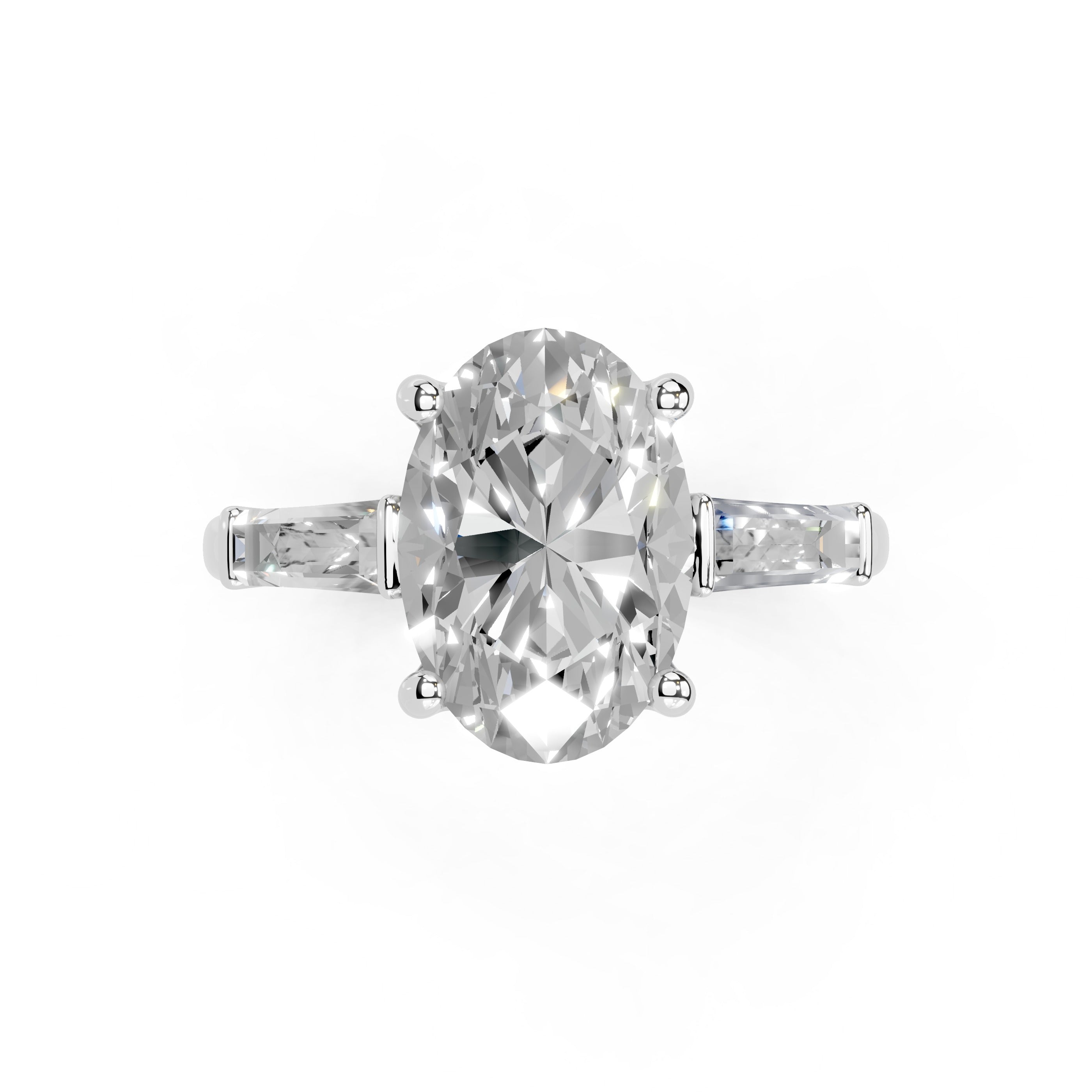 Oval Cut Baguette Accent Lab Grown Diamond Engagement Ring