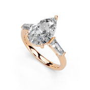 Pear Cut Baguette Accent Lab Grown Diamond Engagement Ring