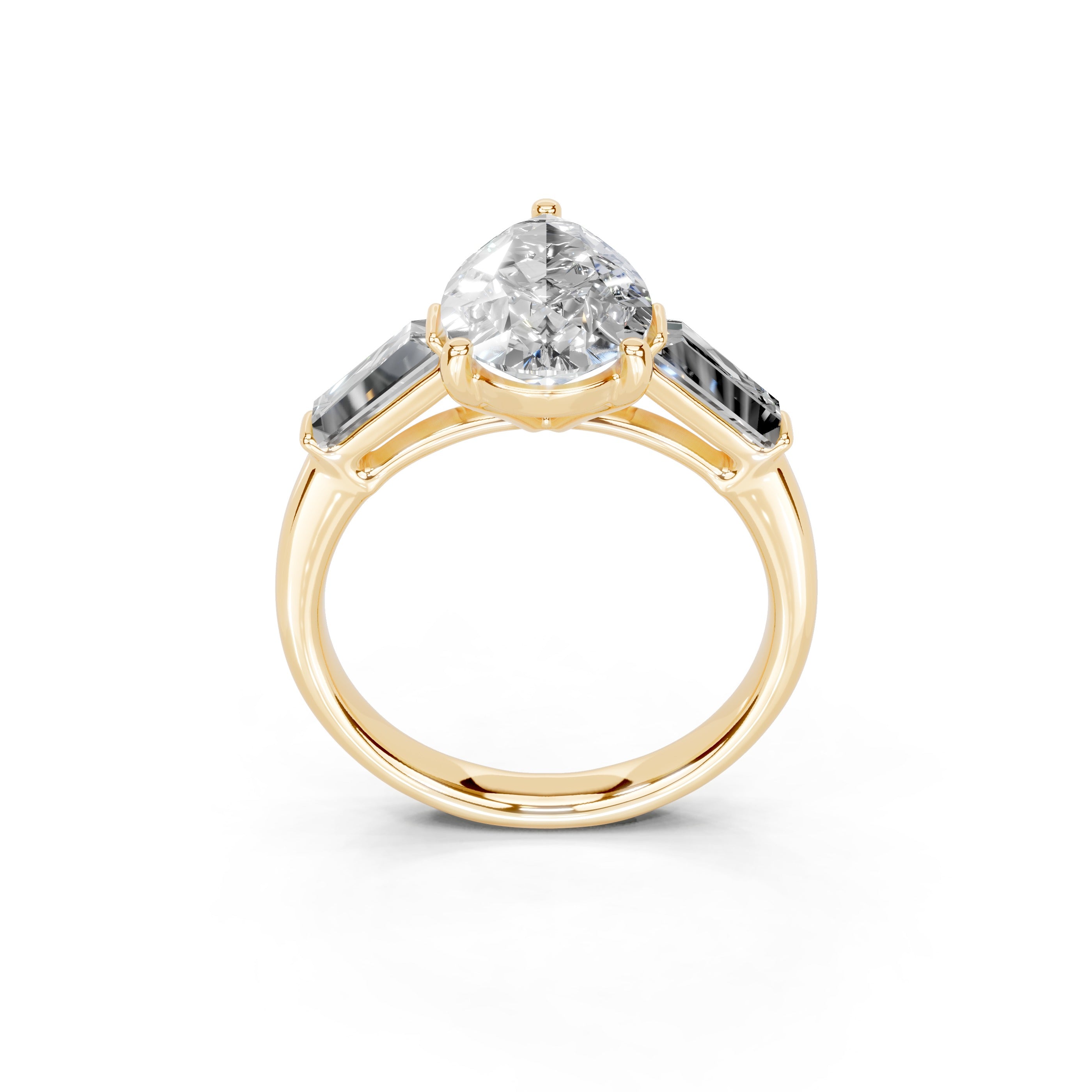 Pear Cut Baguette Accent Lab Grown Diamond Engagement Ring