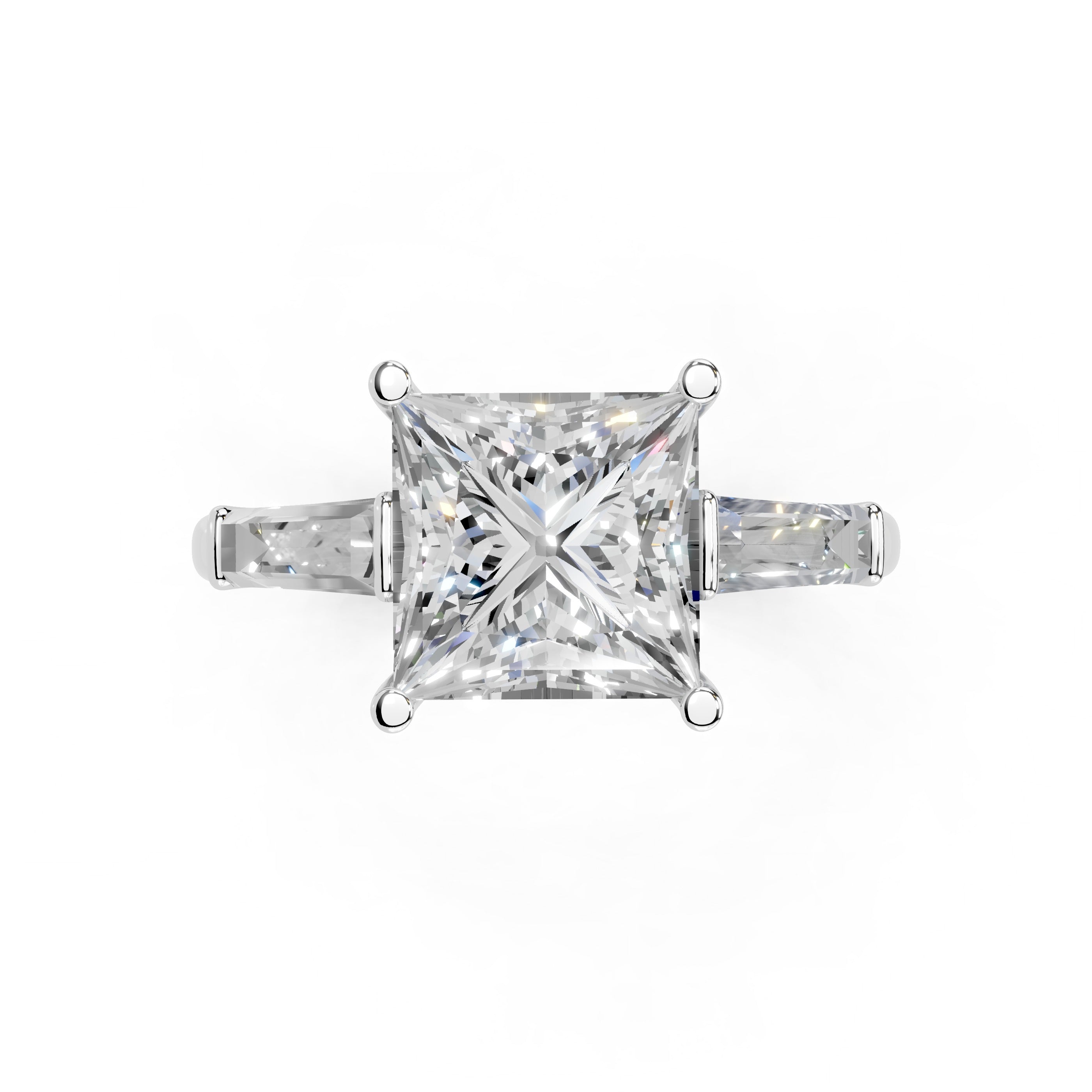 Princess Cut Baguette Accent Lab Grown Diamond Engagement Ring