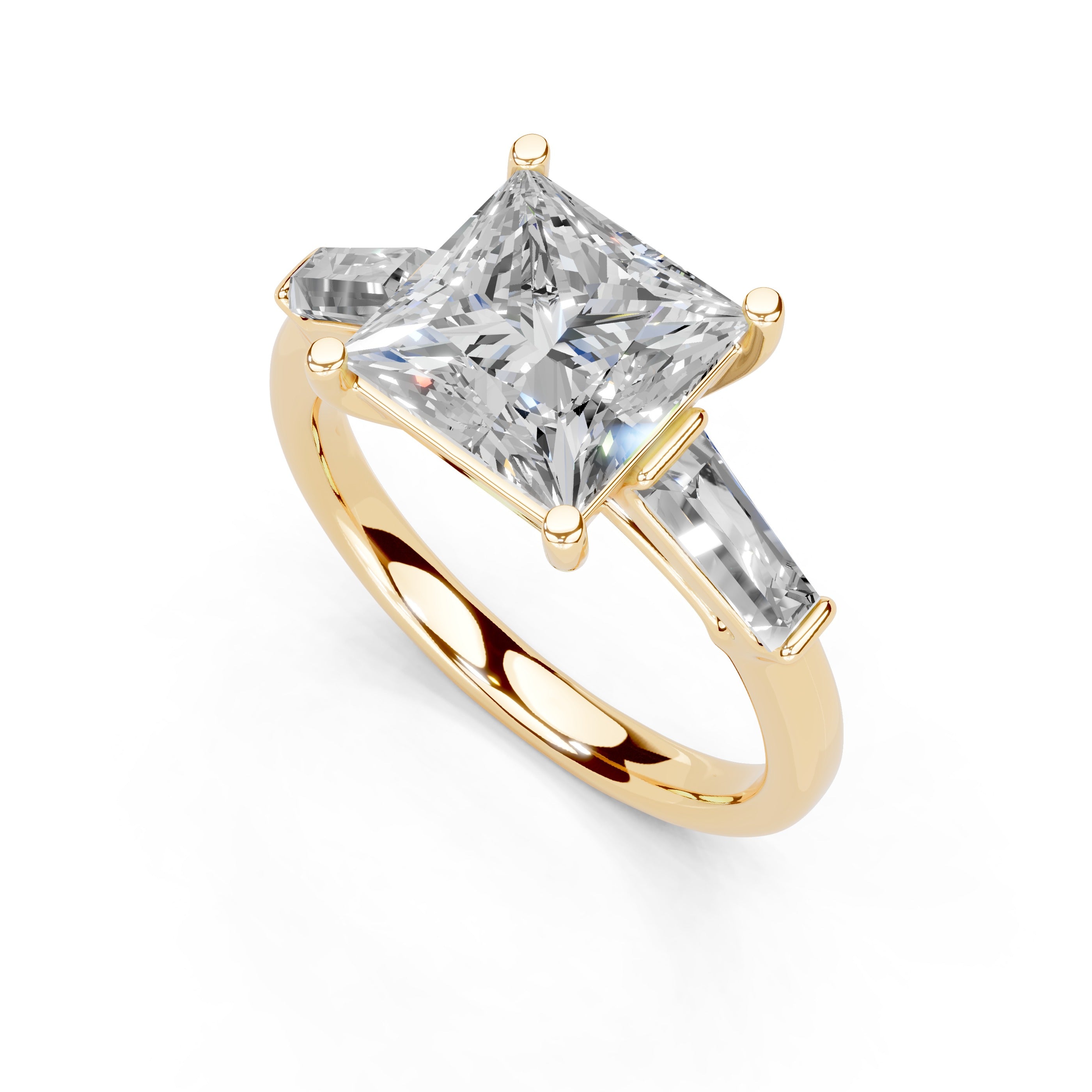 Princess Cut Baguette Accent Lab Grown Diamond Engagement Ring