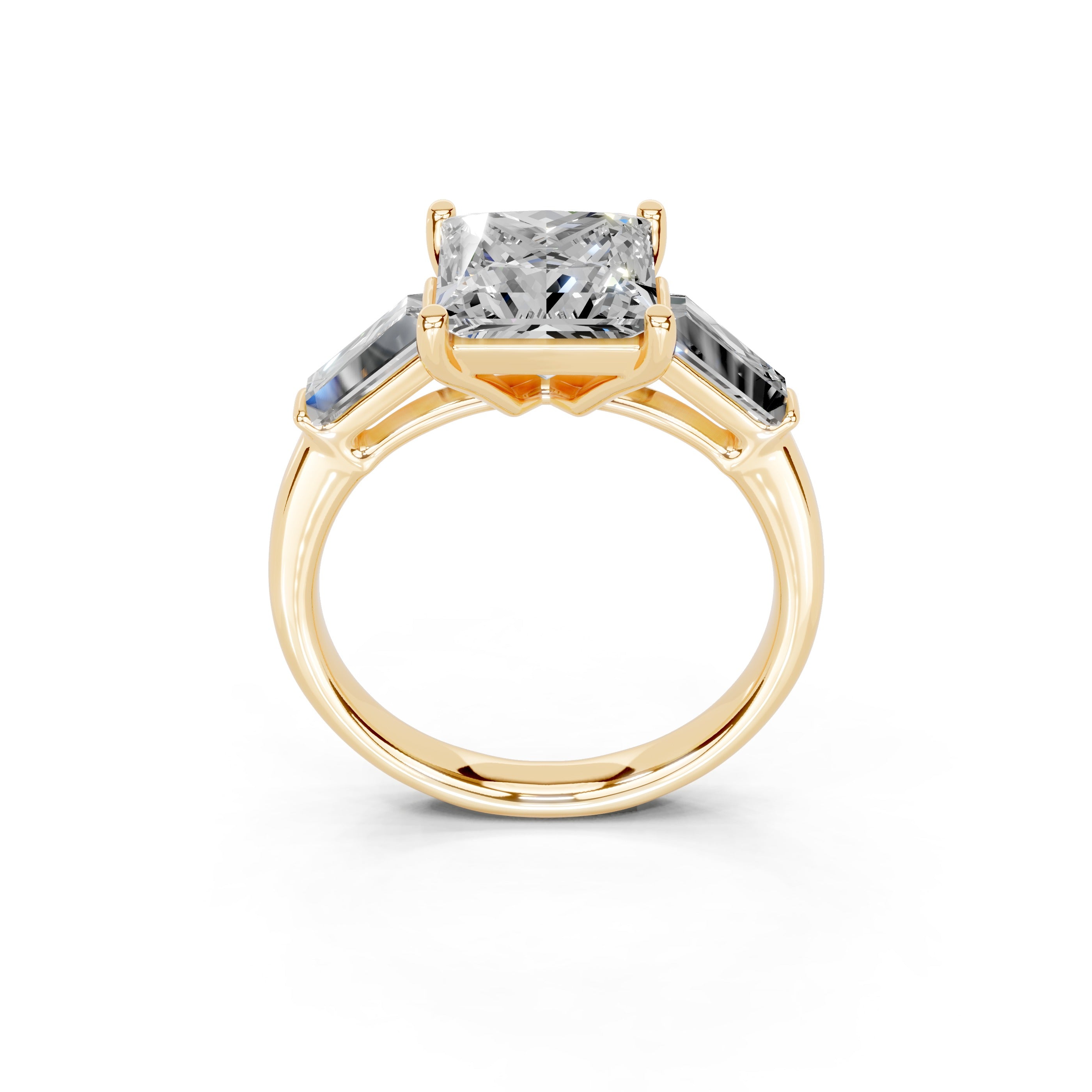 Princess Cut Baguette Accent Lab Grown Diamond Engagement Ring