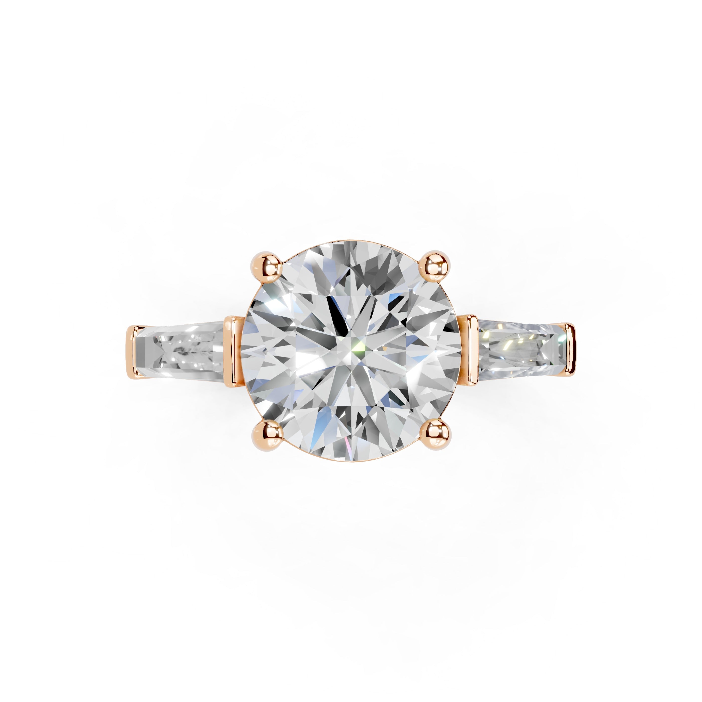 Round Cut Baguette Accent Lab Grown Diamond Engagement Ring