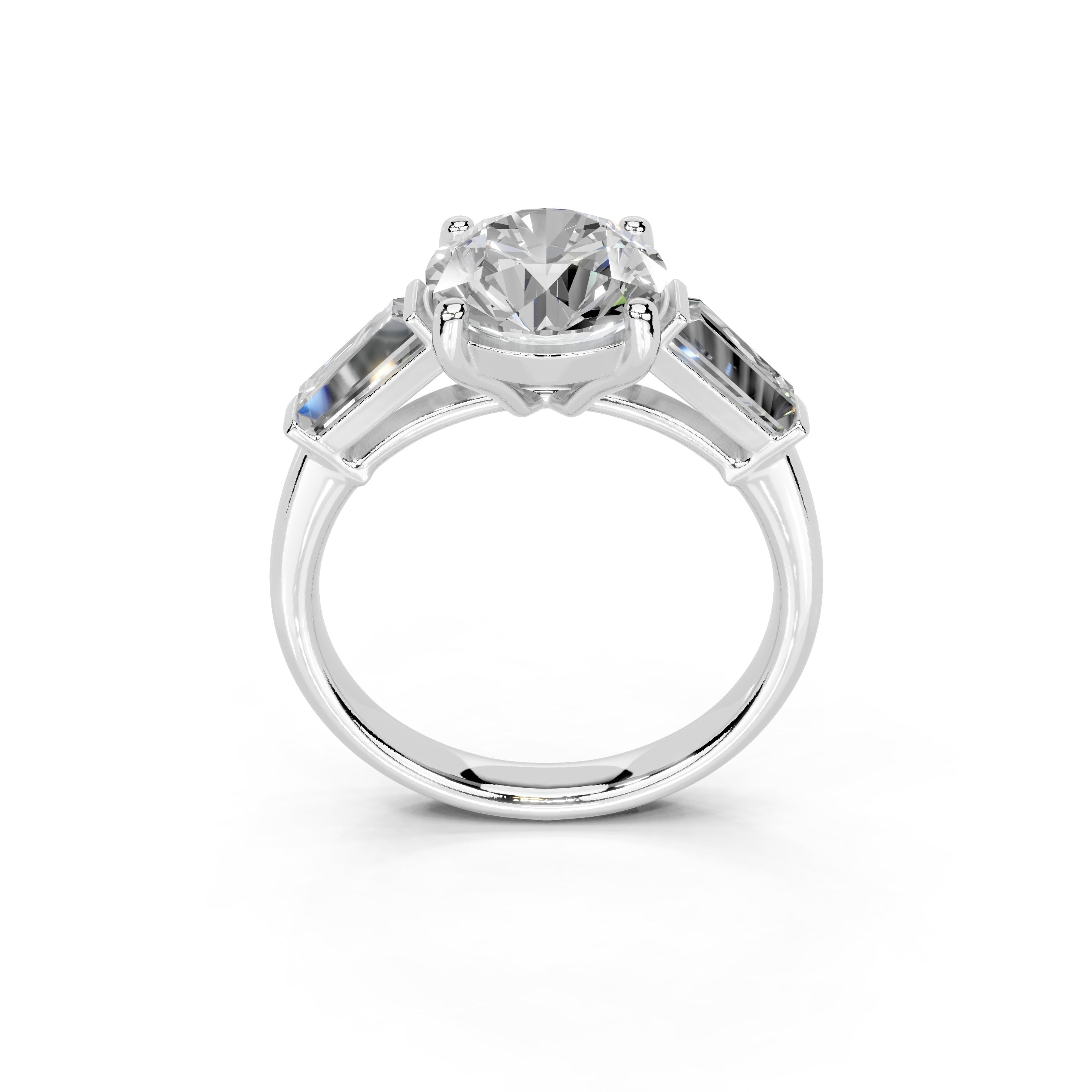 Round Cut Baguette Accent Lab Grown Diamond Engagement Ring