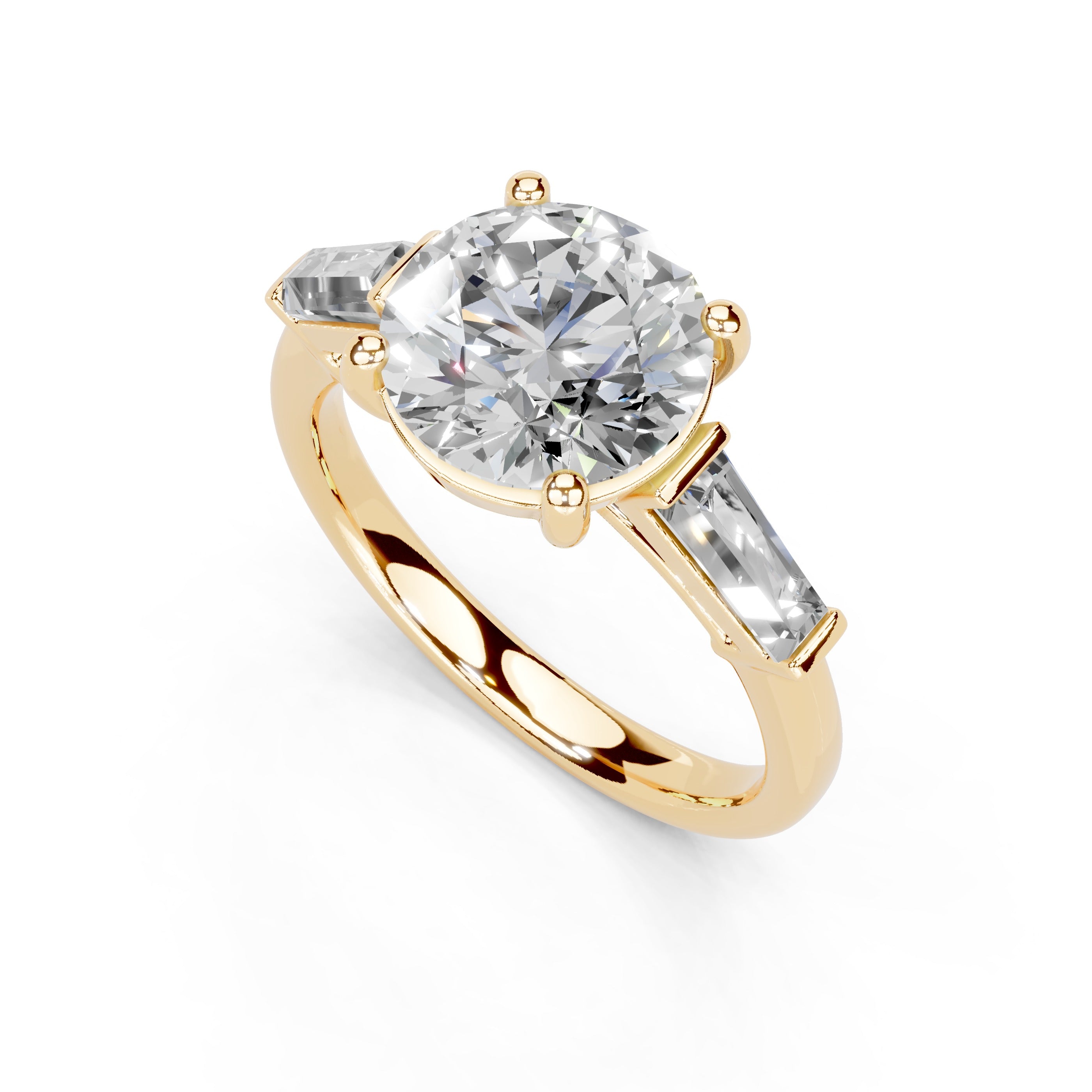 Round Cut Baguette Accent Lab Grown Diamond Engagement Ring