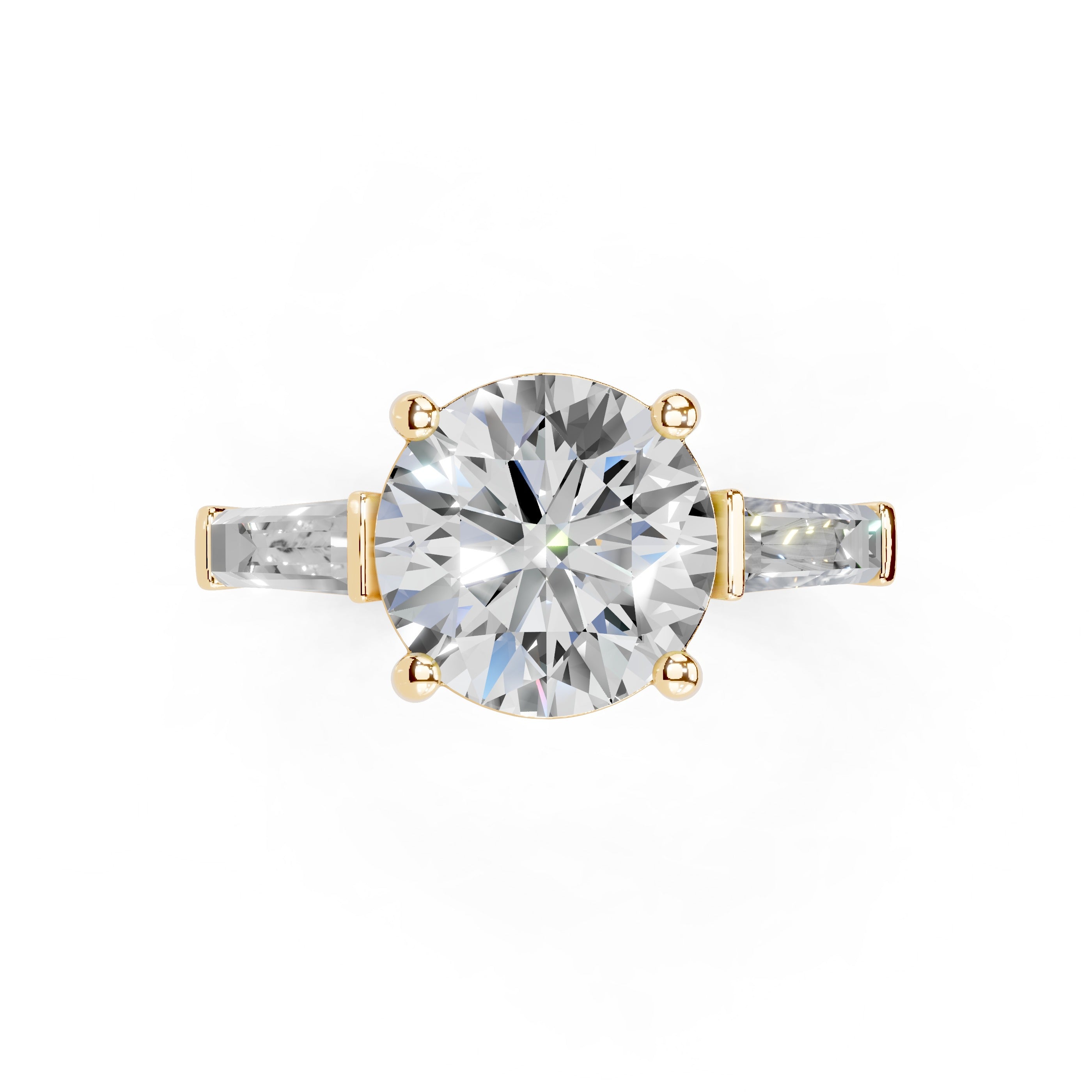 Round Cut Baguette Accent Lab Grown Diamond Engagement Ring