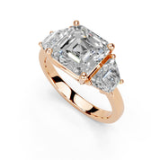 Asscher Cut Baguette Accent Lab Grown Diamond Engagement Ring