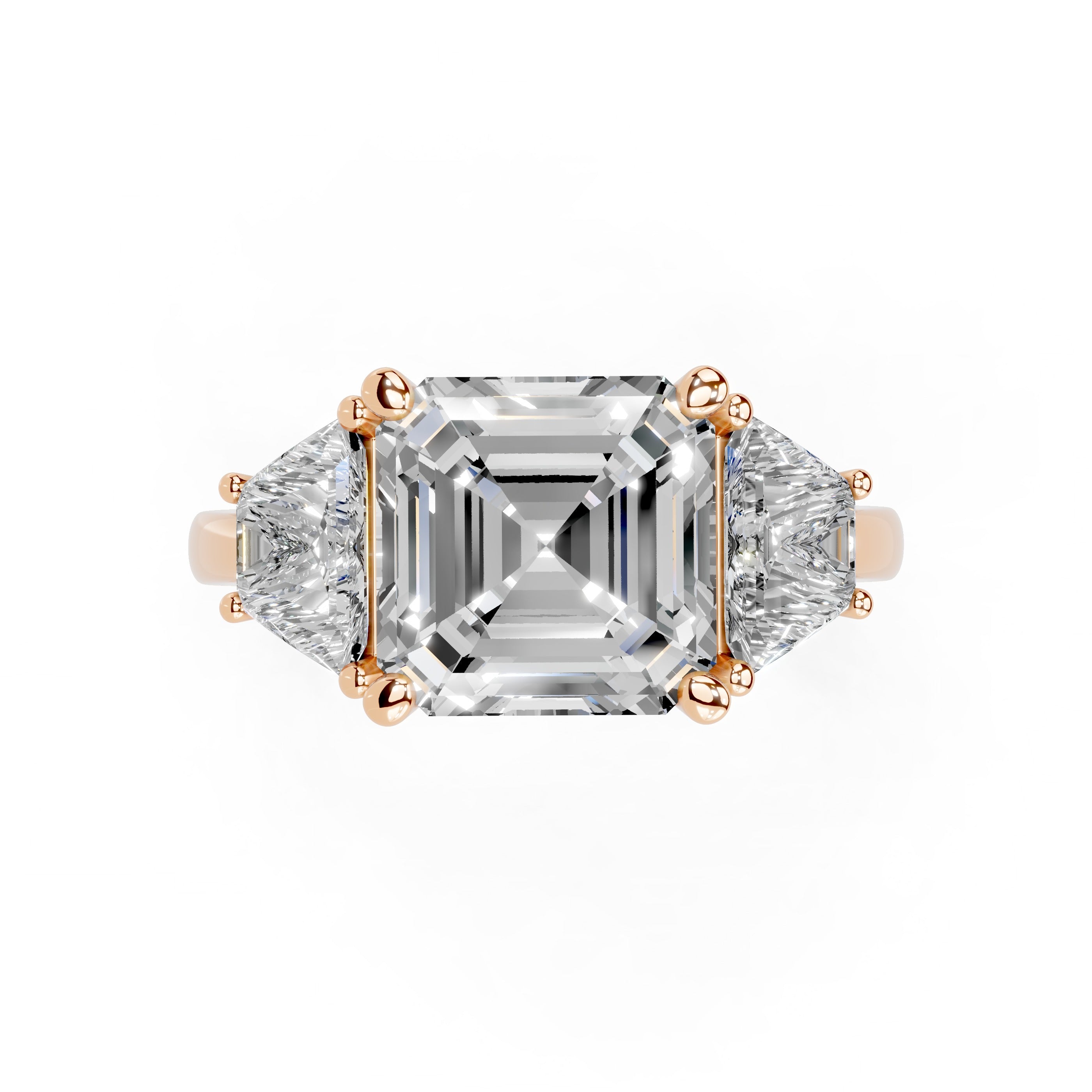 Asscher Cut Baguette Accent Lab Grown Diamond Engagement Ring