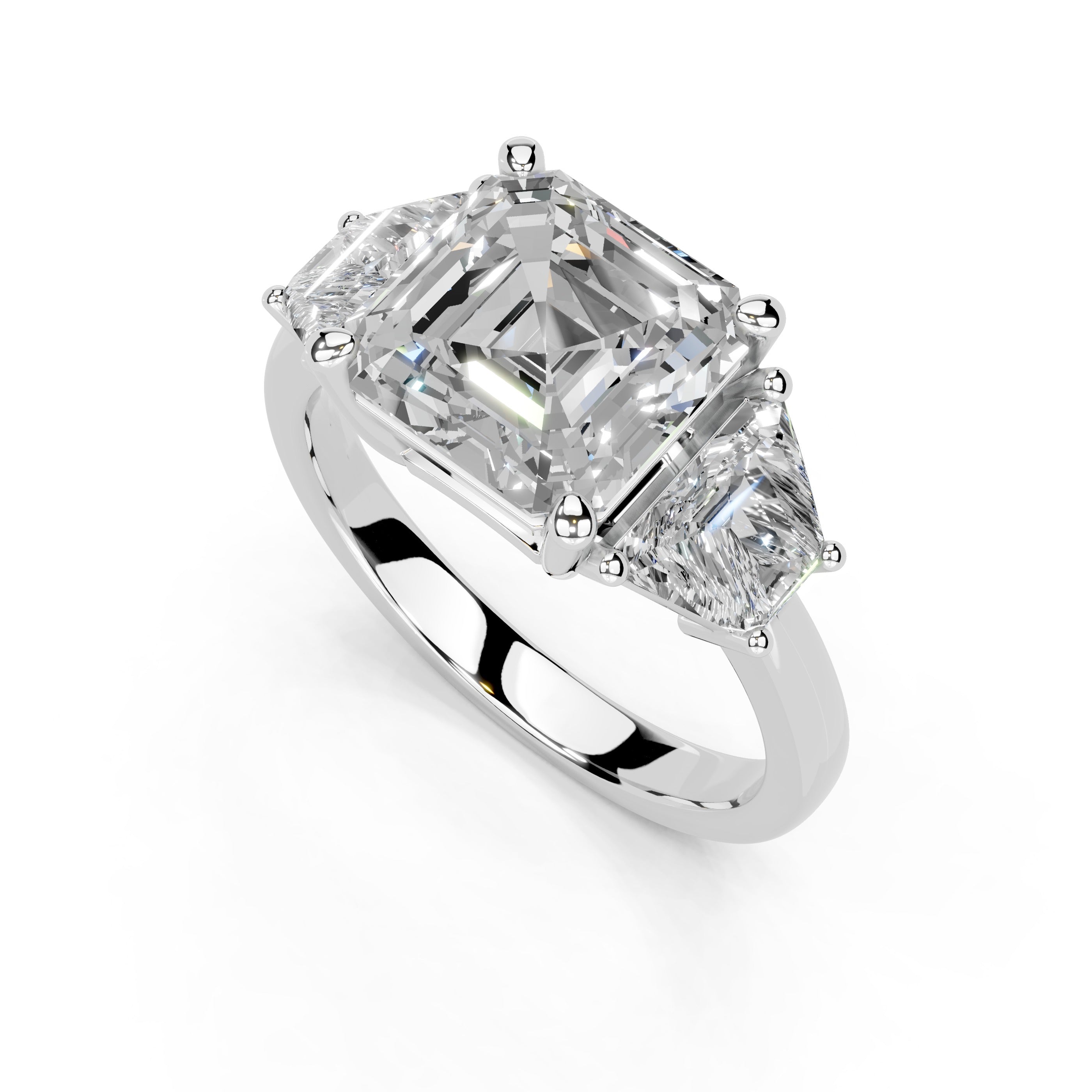 Asscher Cut Baguette Accent Lab Grown Diamond Engagement Ring