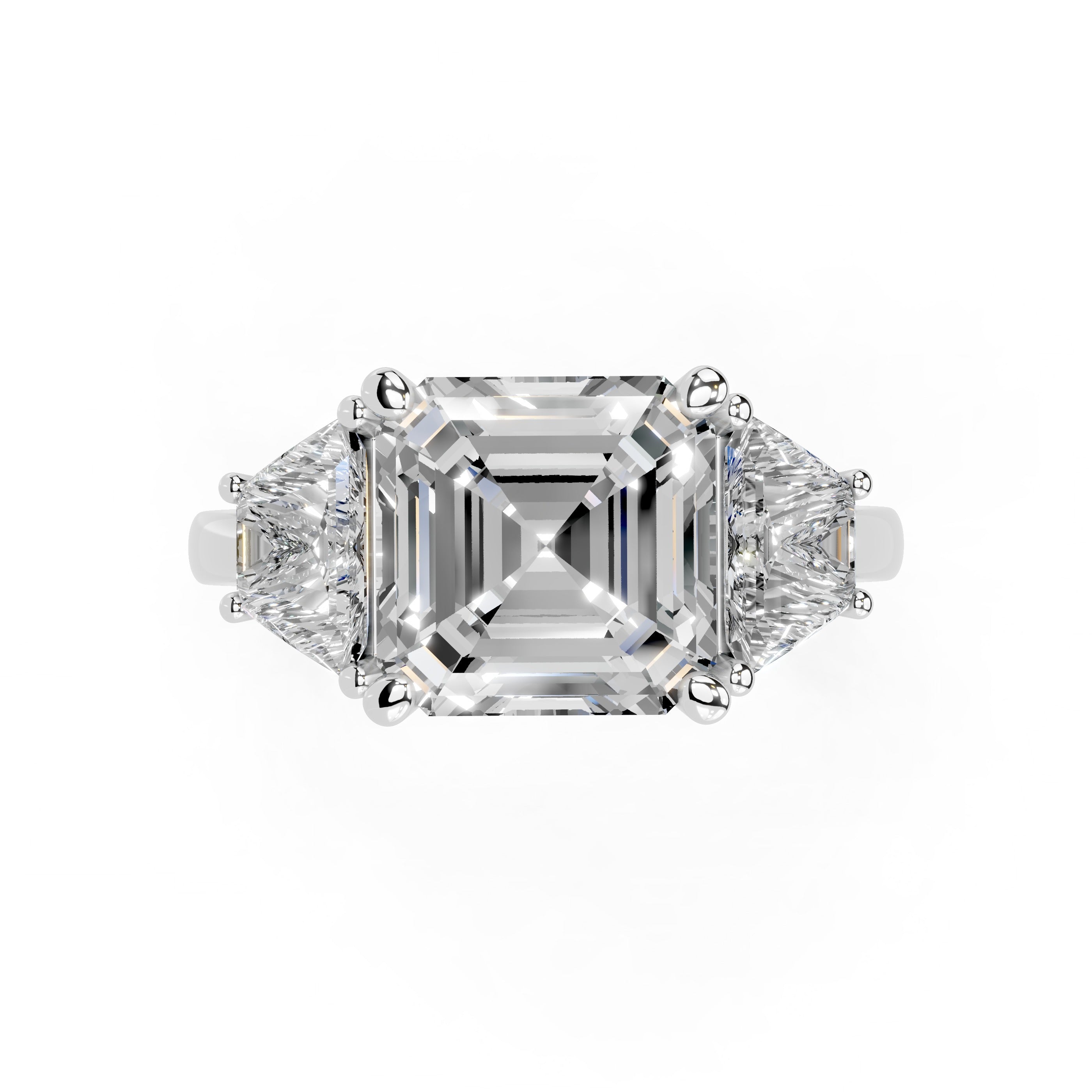 Asscher Cut Baguette Accent Lab Grown Diamond Engagement Ring