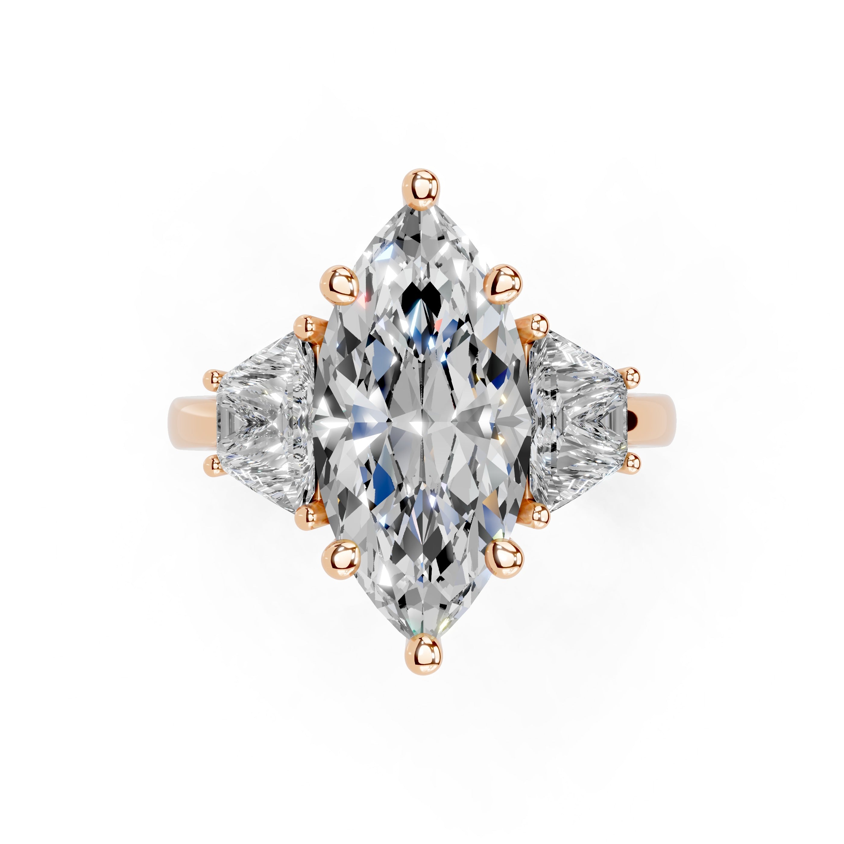 Marquise Cut Baguette Accent Lab Grown Diamond Engagement Ring