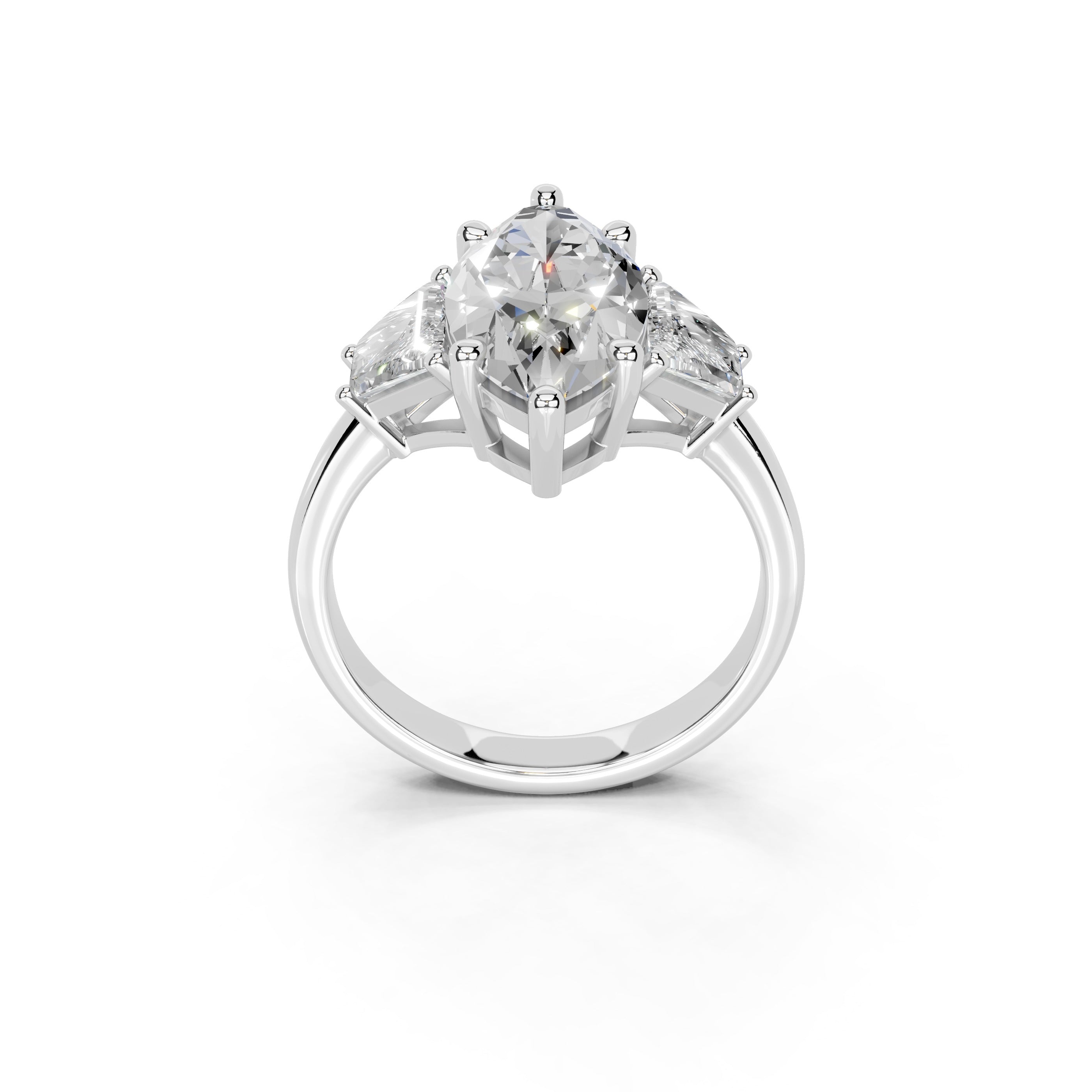 Marquise Cut Baguette Accent Lab Grown Diamond Engagement Ring