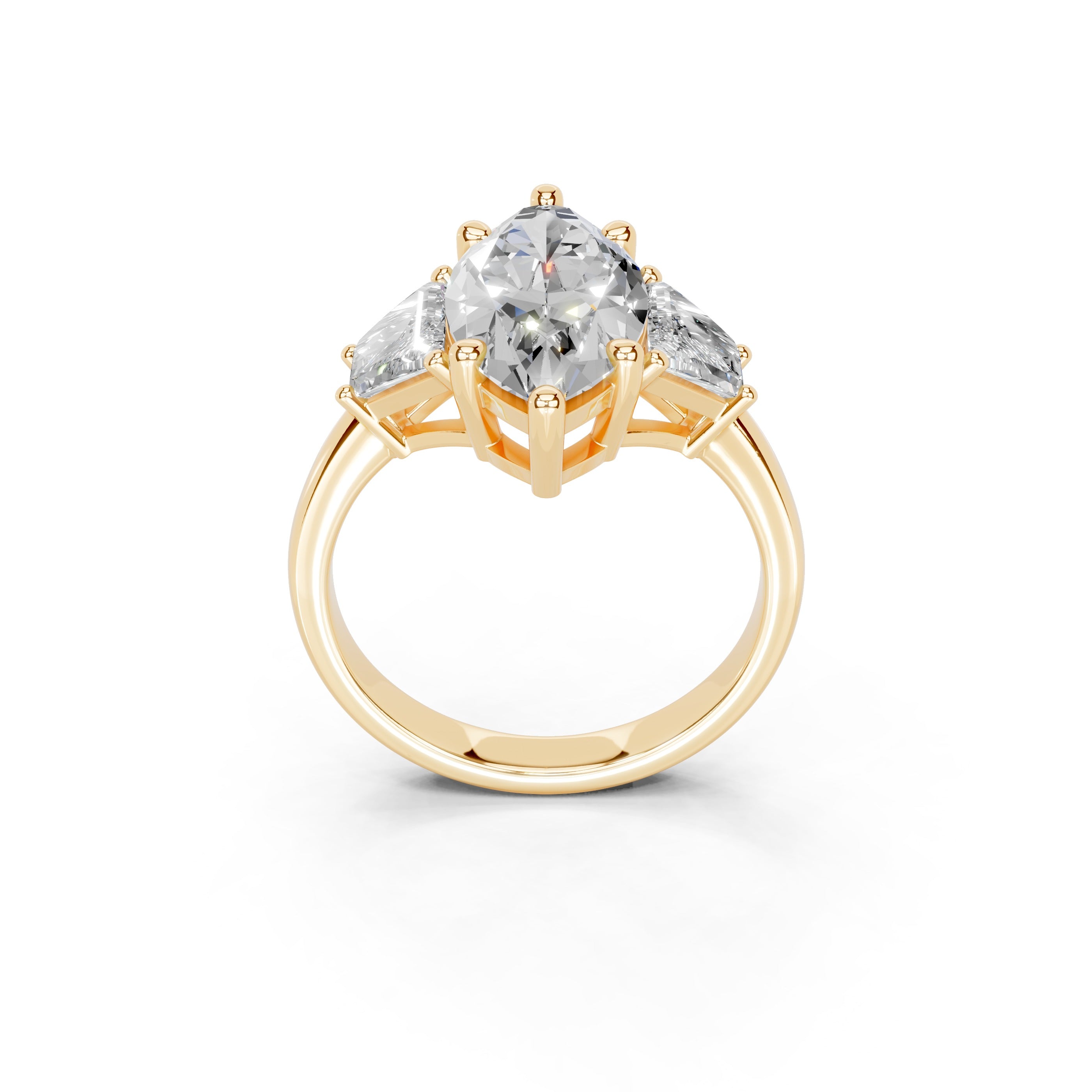 Marquise Cut Baguette Accent Lab Grown Diamond Engagement Ring