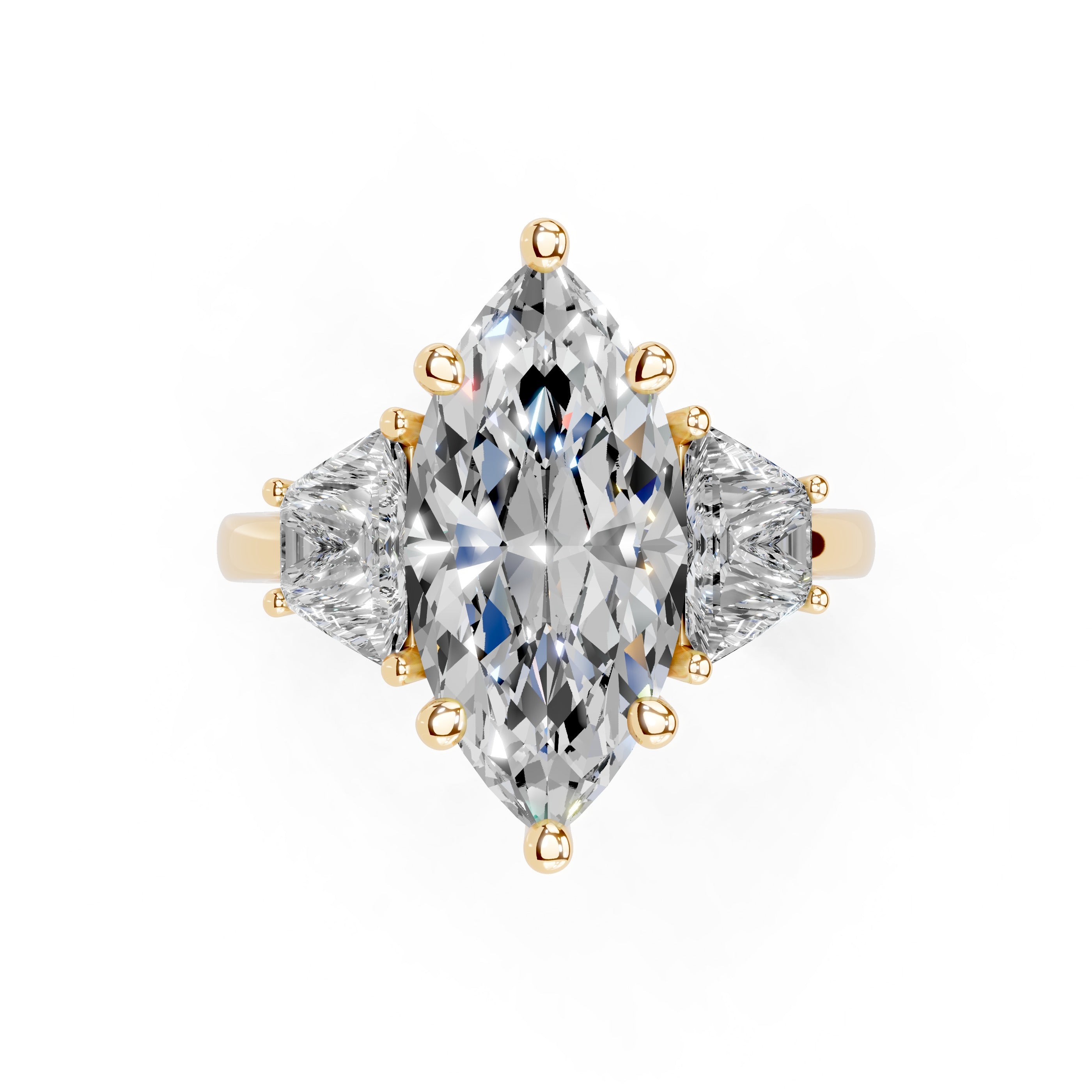 Marquise Cut Baguette Accent Lab Grown Diamond Engagement Ring