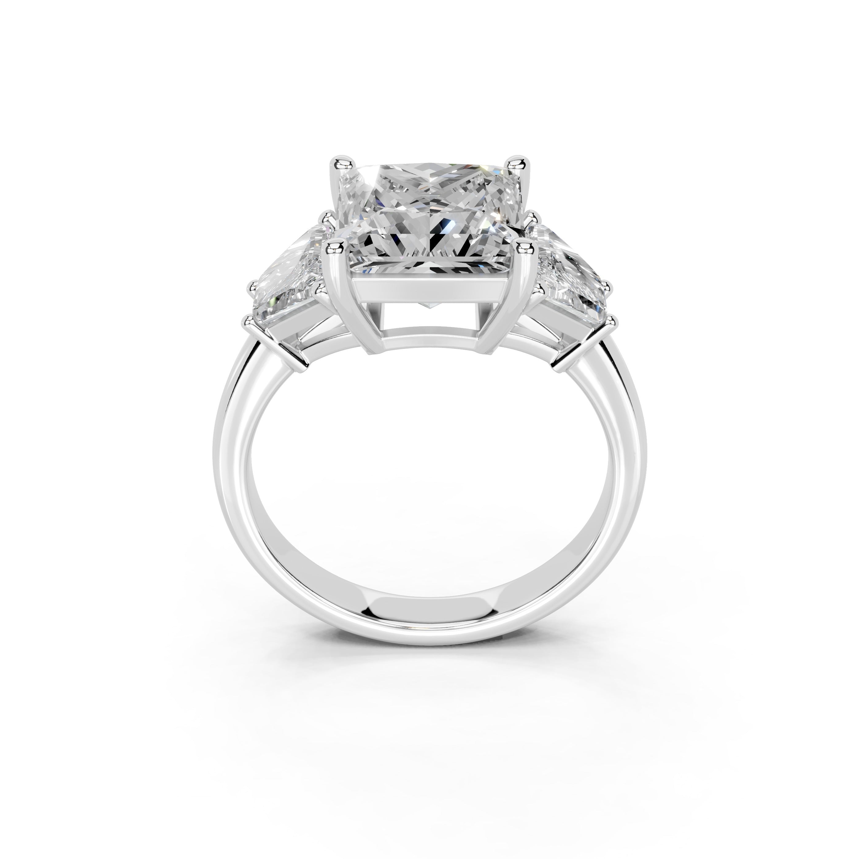 Princess Cut Baguette Accent Lab Grown Diamond Engagement Ring