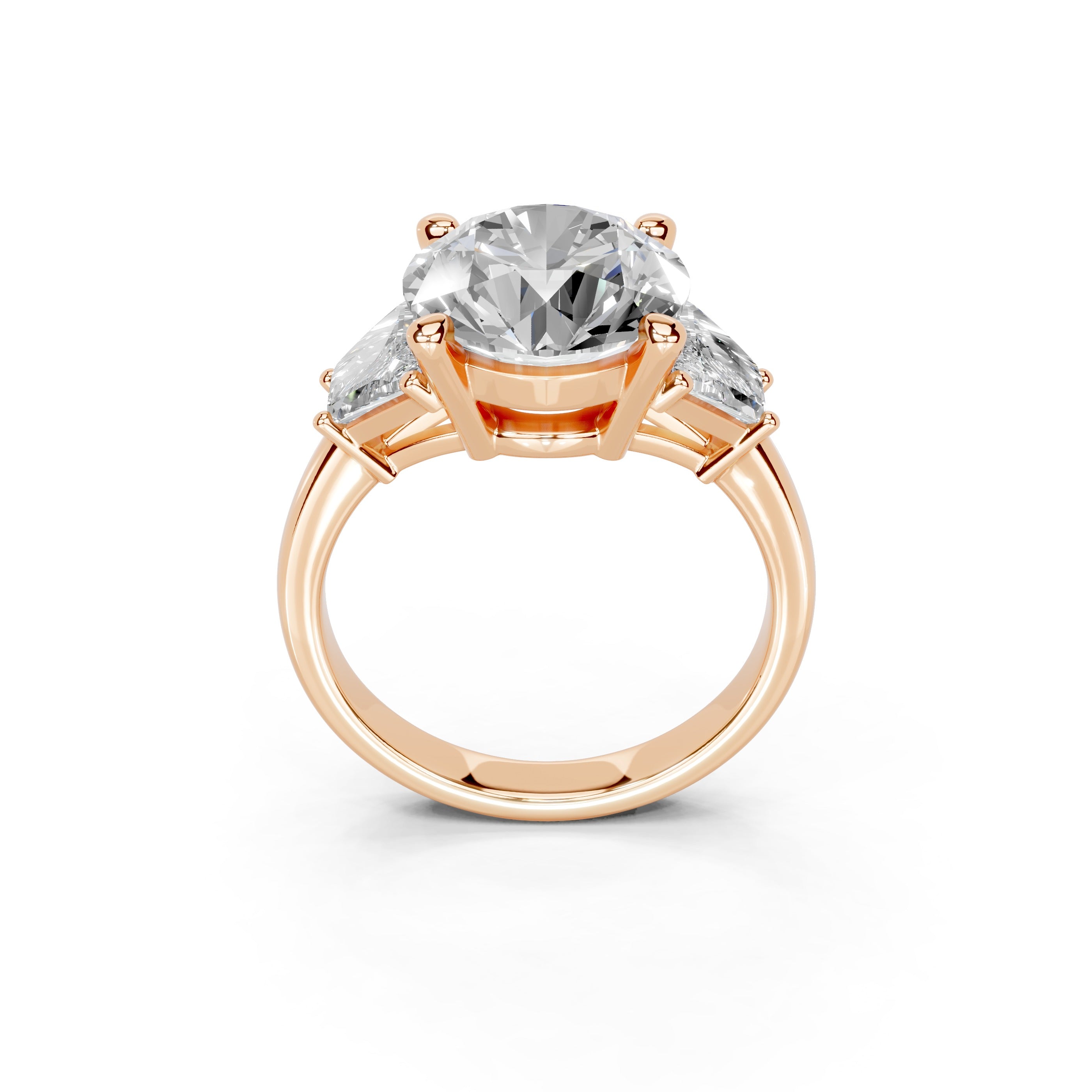 Round Cut Baguette Accent Lab Grown Diamond Engagement Ring