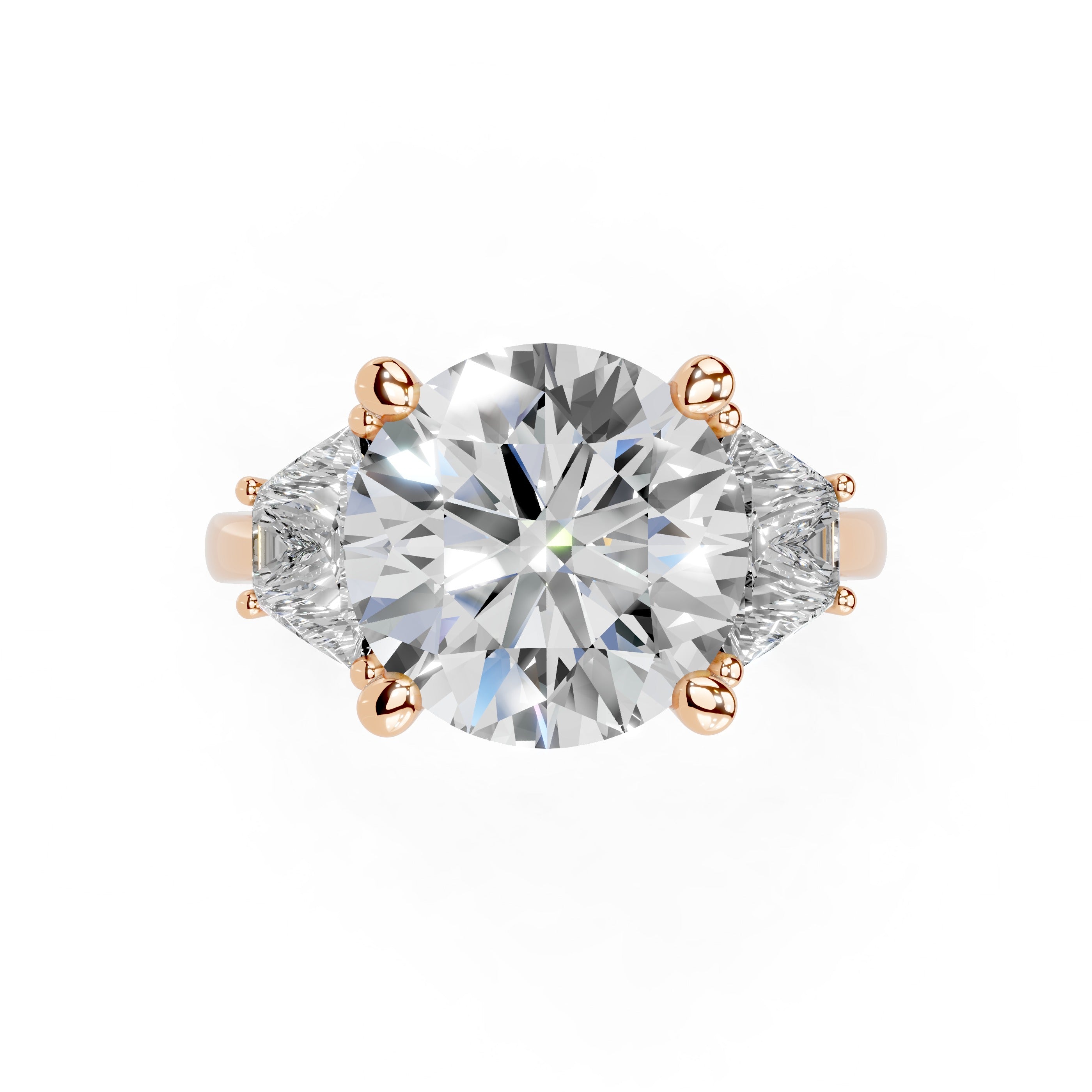 Round Cut Baguette Accent Lab Grown Diamond Engagement Ring