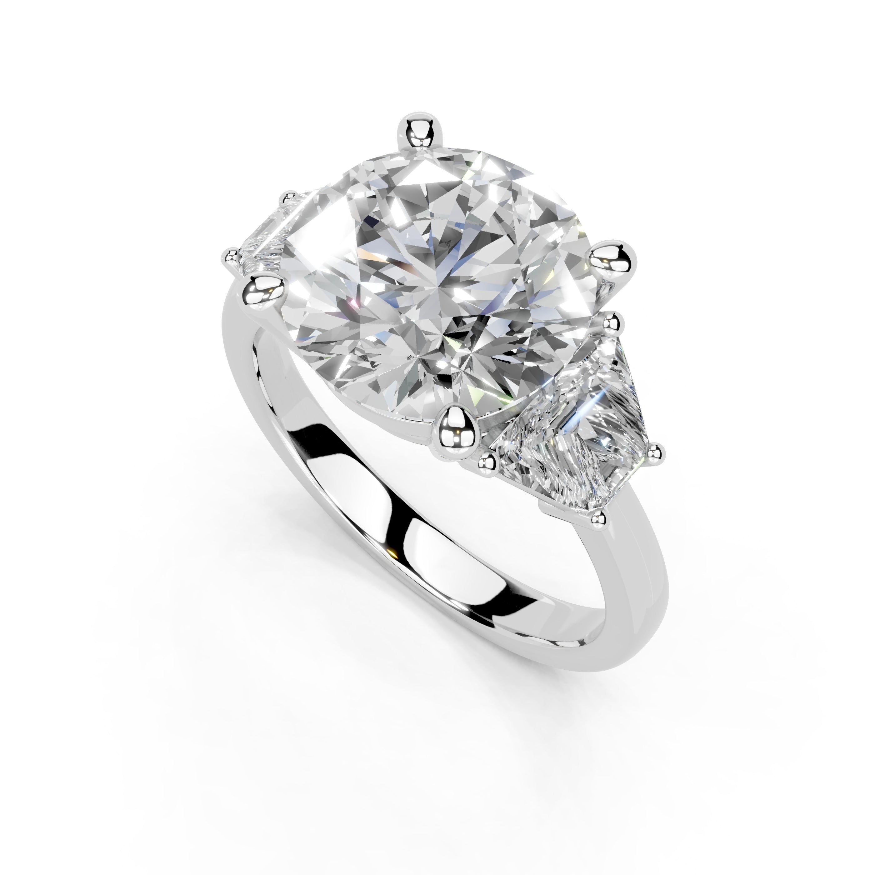 Round Cut Baguette Accent Lab Grown Diamond Engagement Ring