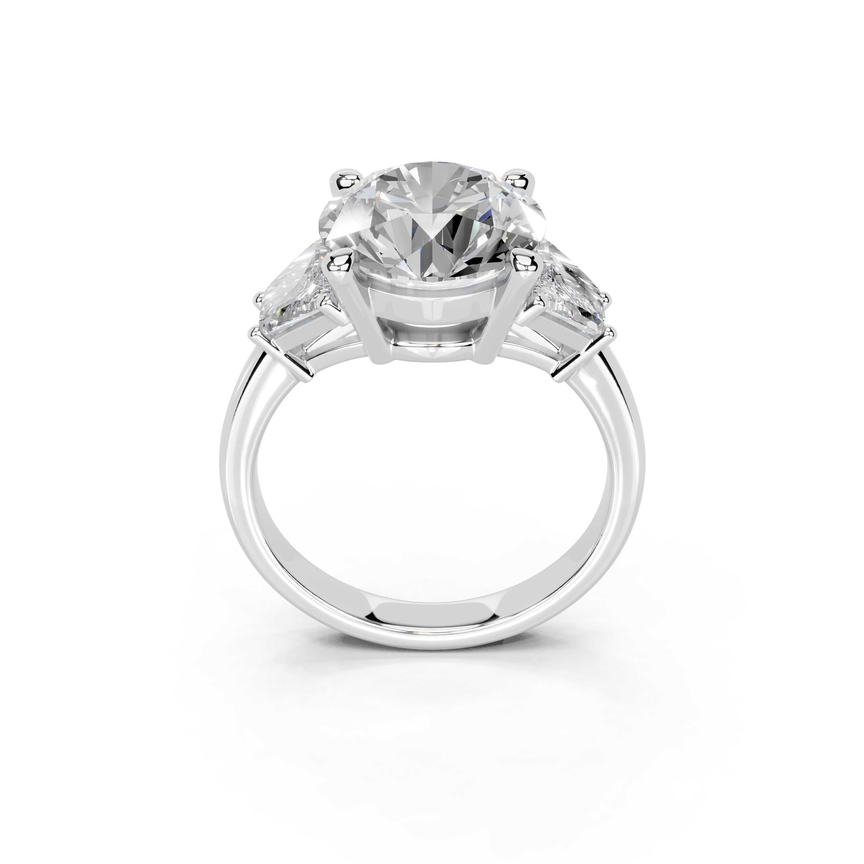 Round Cut Baguette Accent Lab Grown Diamond Engagement Ring