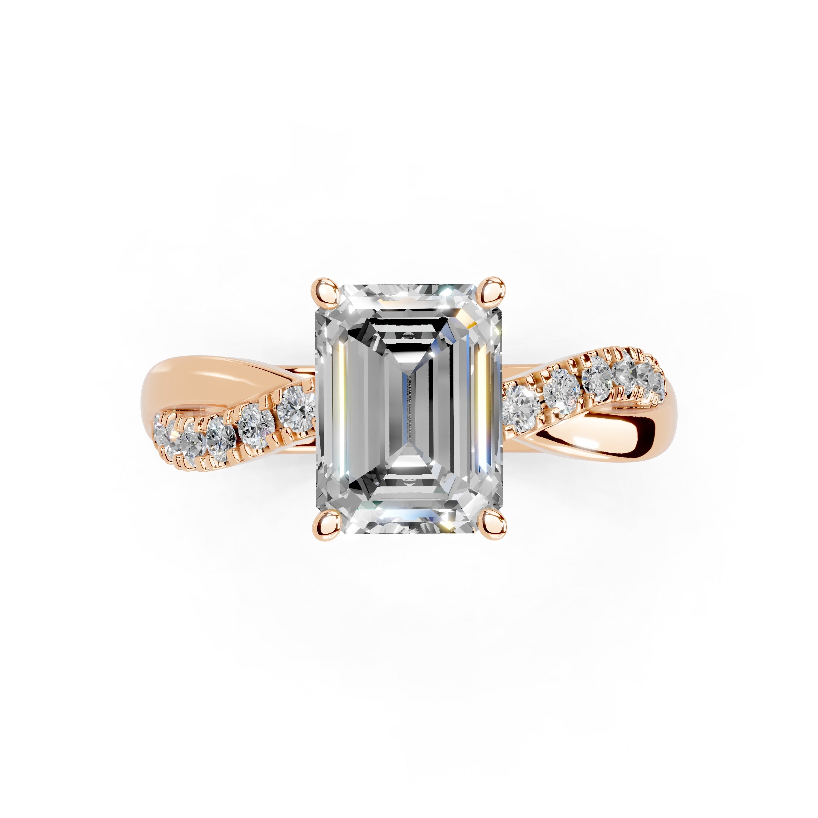 Emerald Cut Split Shank  Lab Grown Diamond Engagement Ring