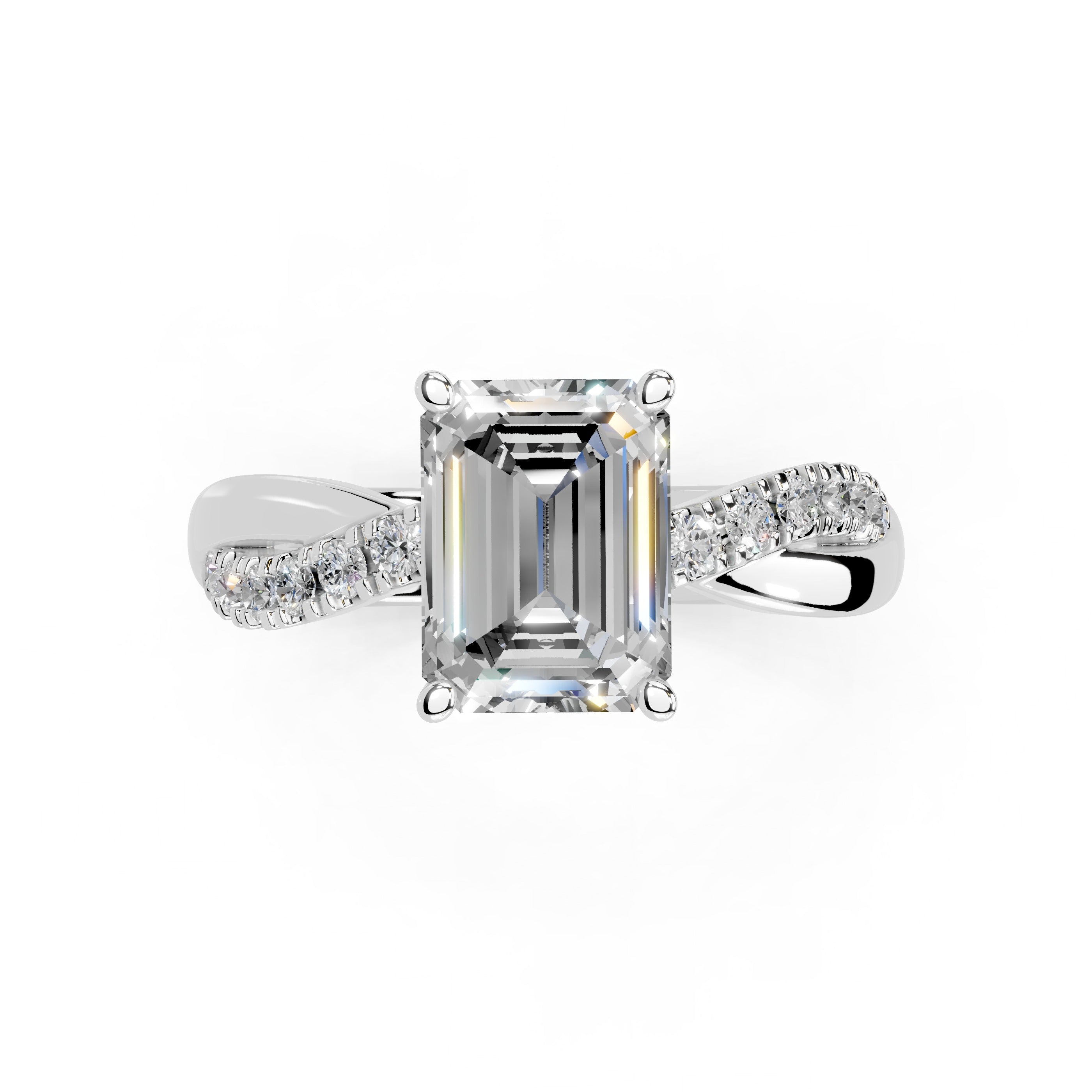 Emerald Cut Split Shank  Lab Grown Diamond Engagement Ring