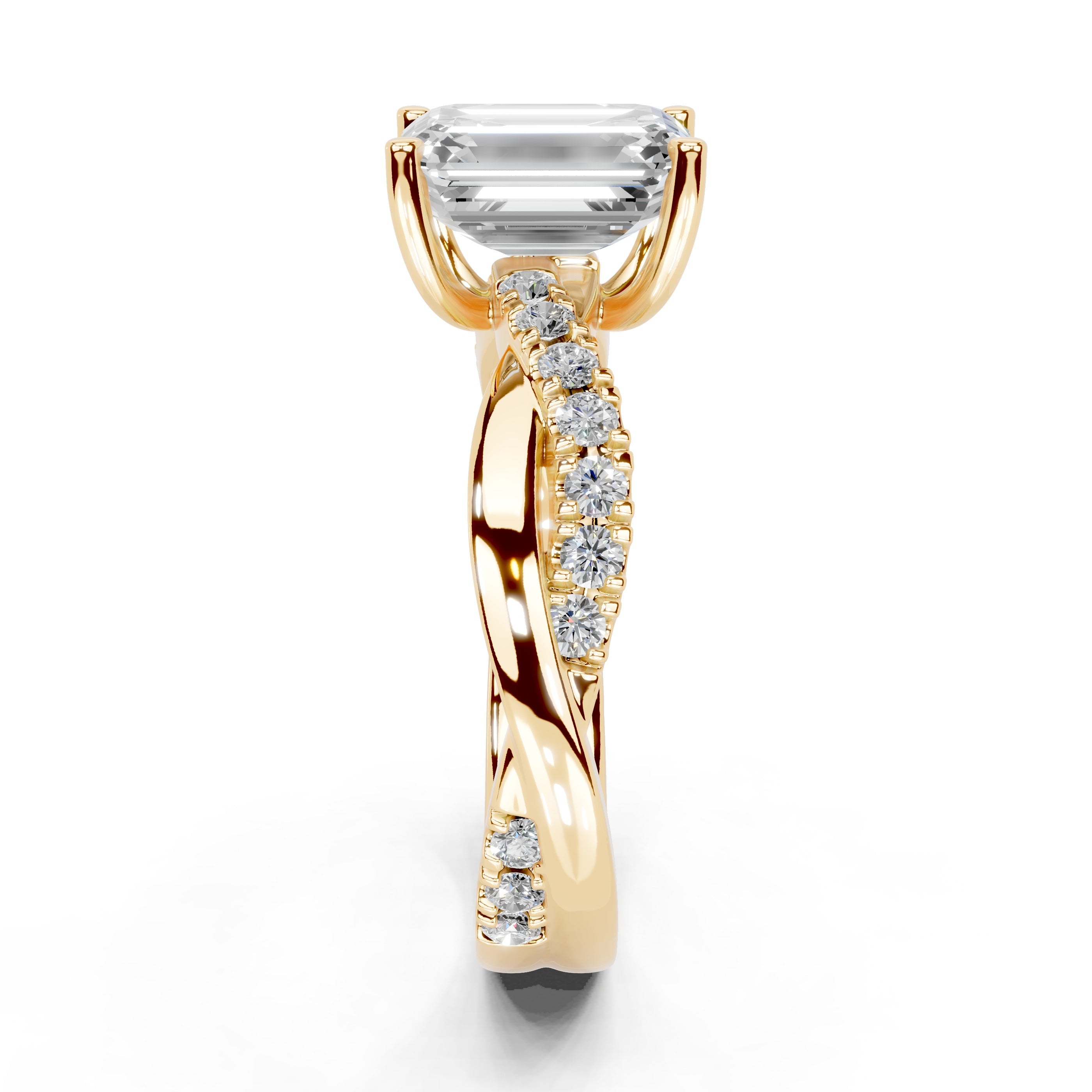 Emerald Cut Split Shank  Lab Grown Diamond Engagement Ring