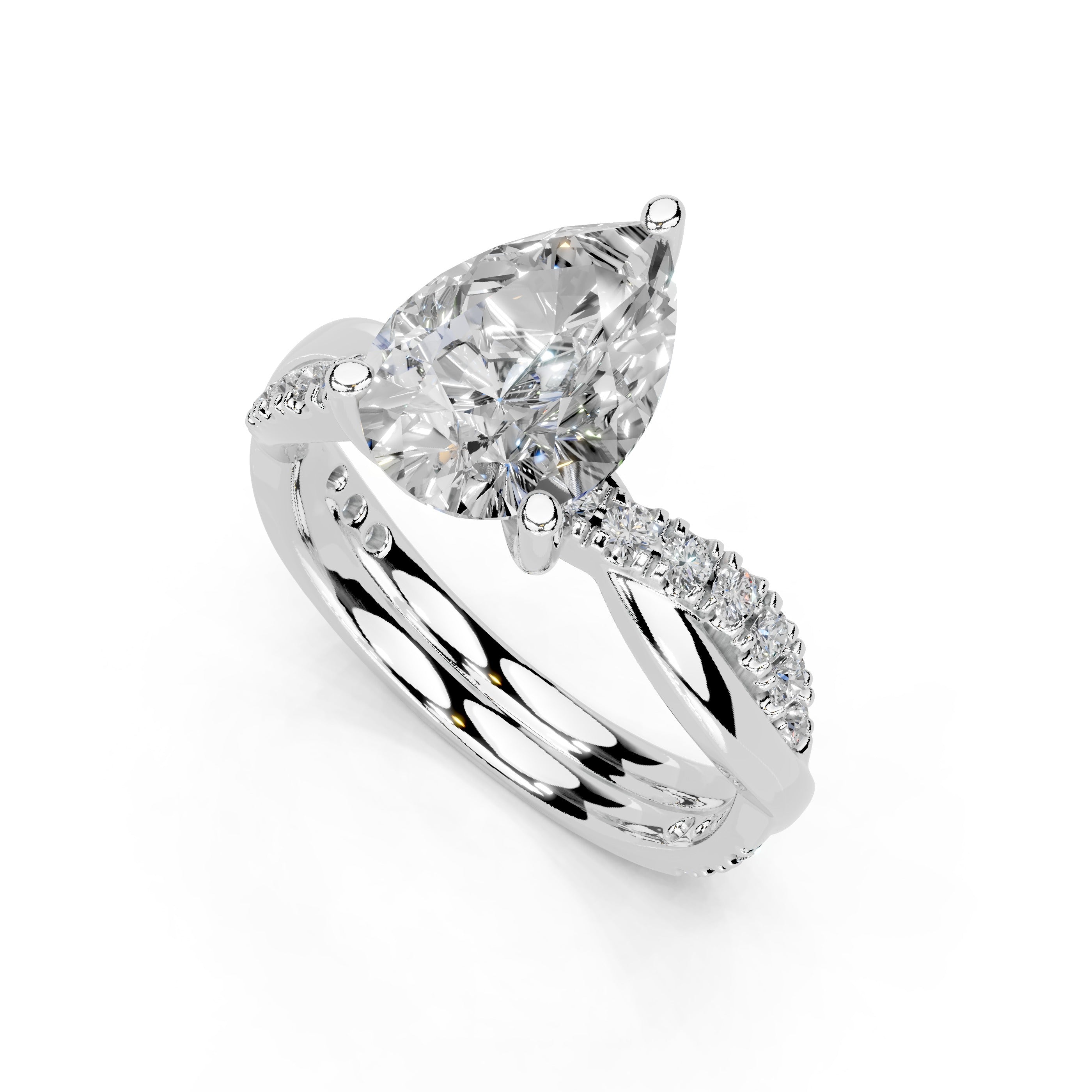 Pear Cut Split Shank  Lab Grown Diamond Engagement Ring