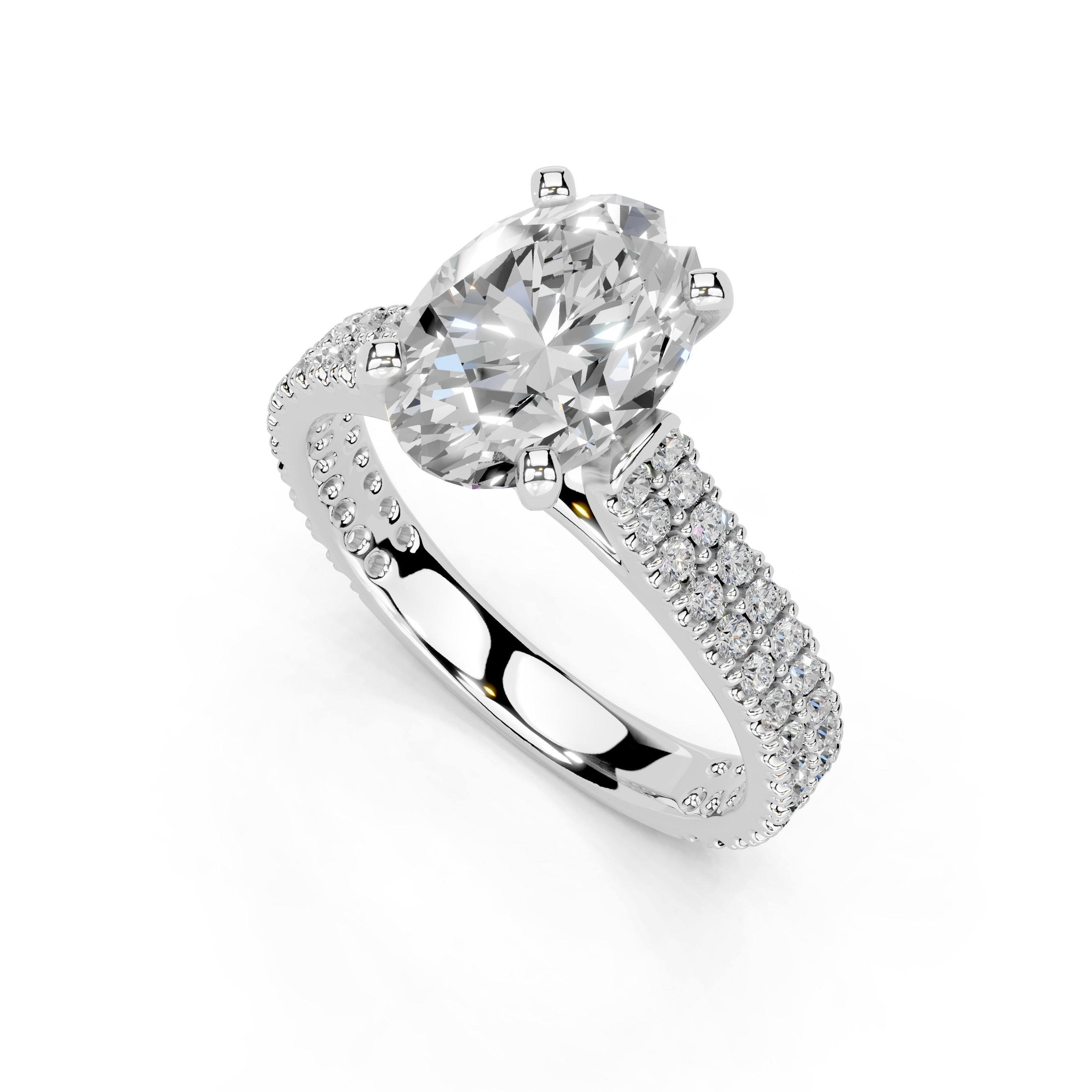 Oval Cut Double Pave Lab Grown Diamond Engagement Ring