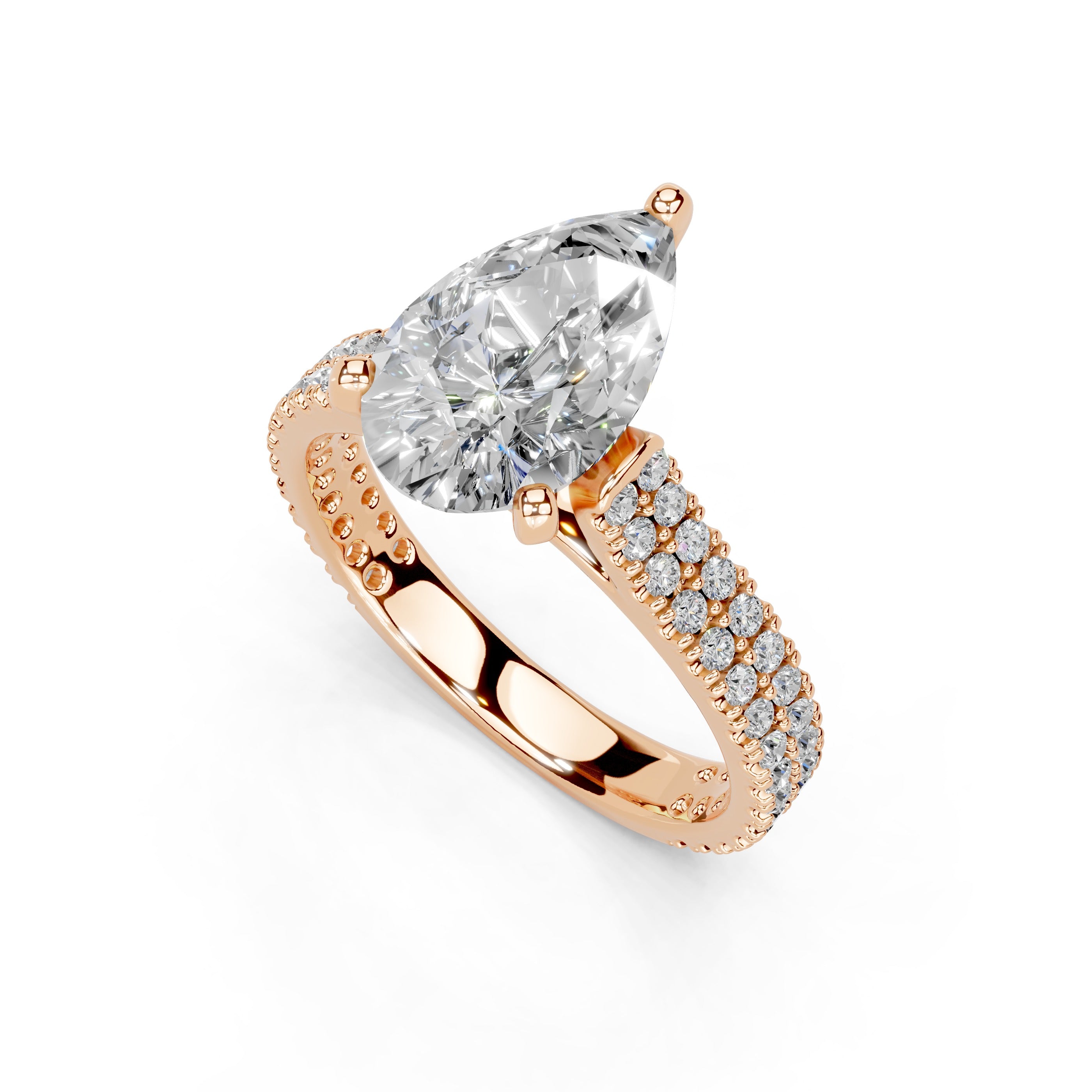 Pear Cut Double Pave Lab Grown Diamond Engagement Ring