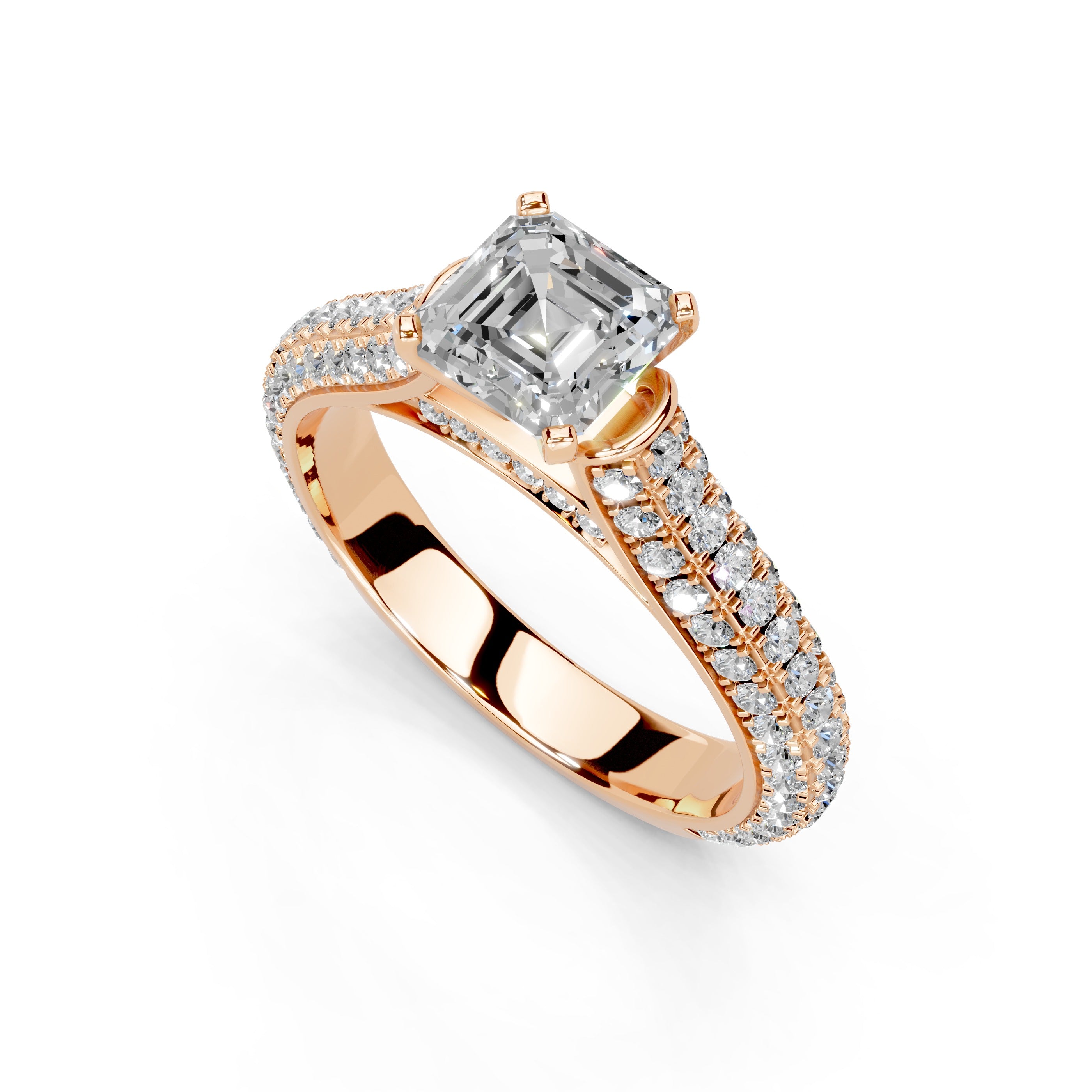 Asscher Cut with Hidden Stones Double Pave Lab Grown Diamond Engagement Ring