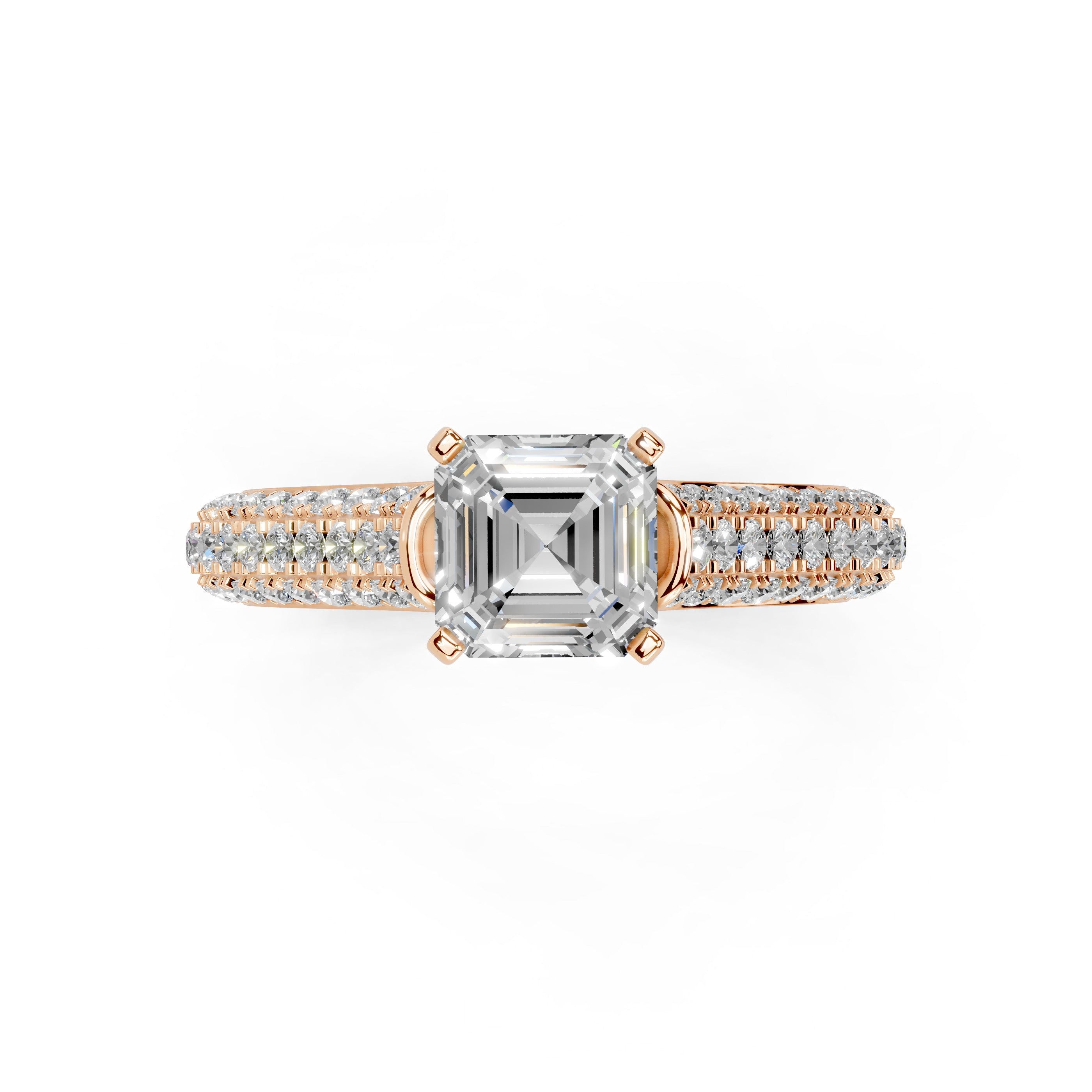 Asscher Cut with Hidden Stones Double Pave Lab Grown Diamond Engagement Ring