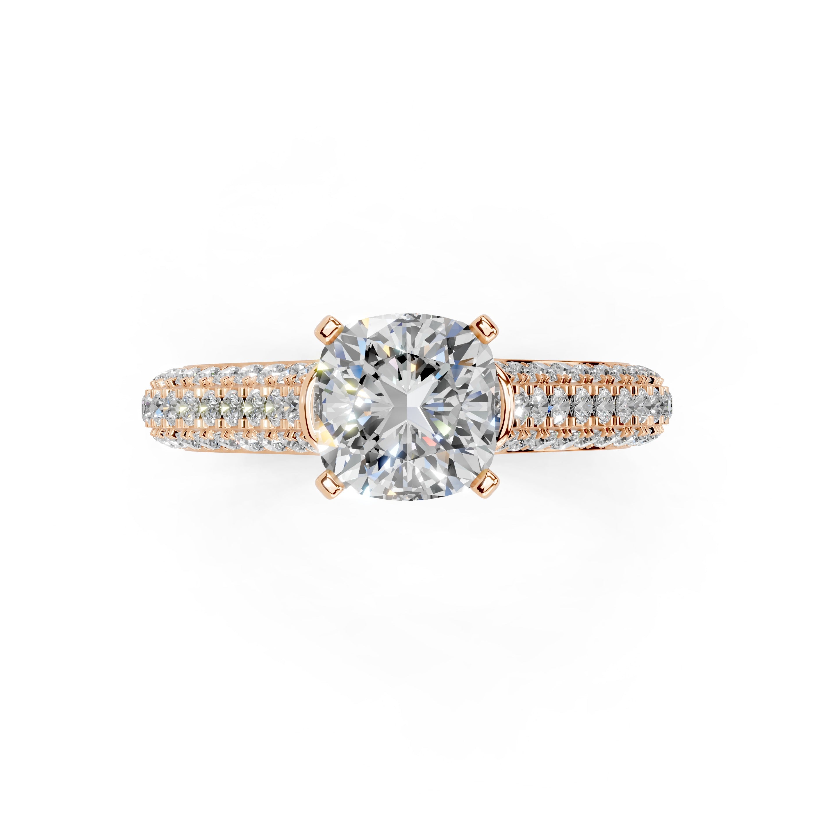 Cushion Cut with Hidden Stones Double Pave Lab Grown Diamond Engagement Ring