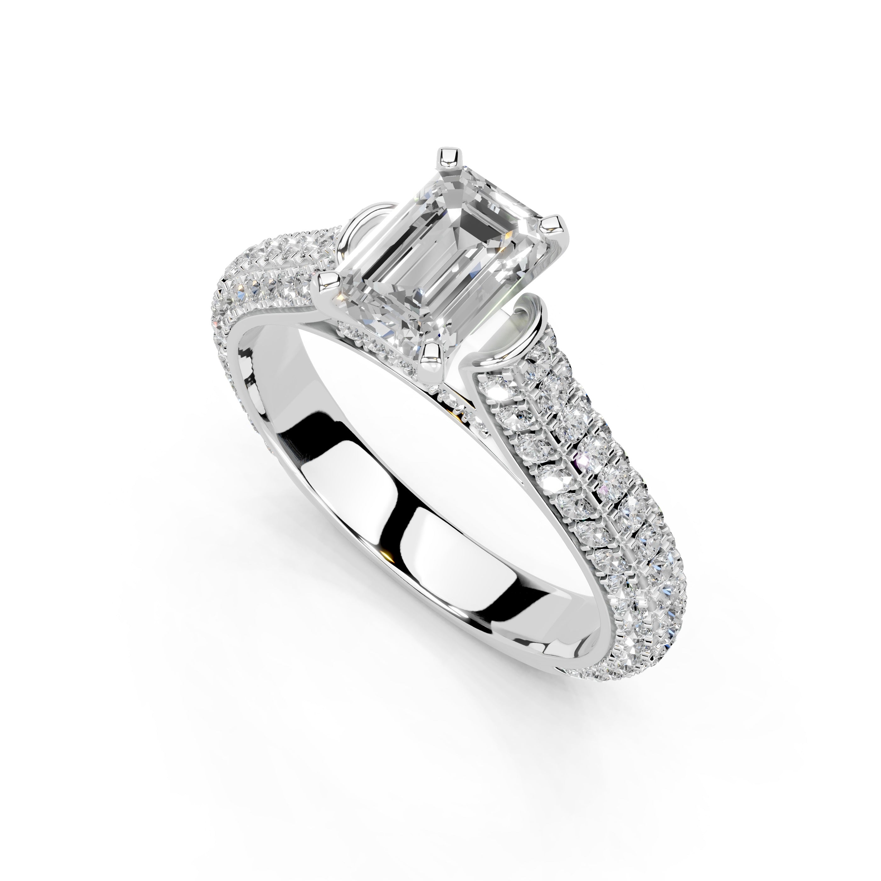 Emerald Cut with Hidden Stones Double Pave Lab Grown Diamond Engagement Ring