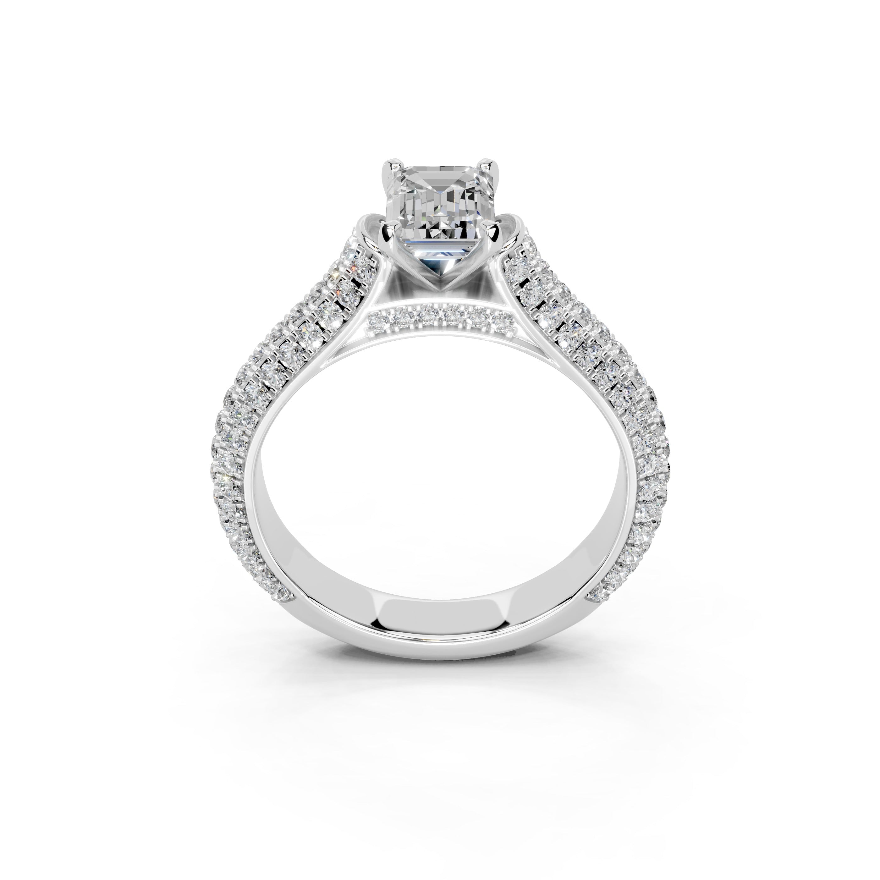 Emerald Cut with Hidden Stones Double Pave Lab Grown Diamond Engagement Ring