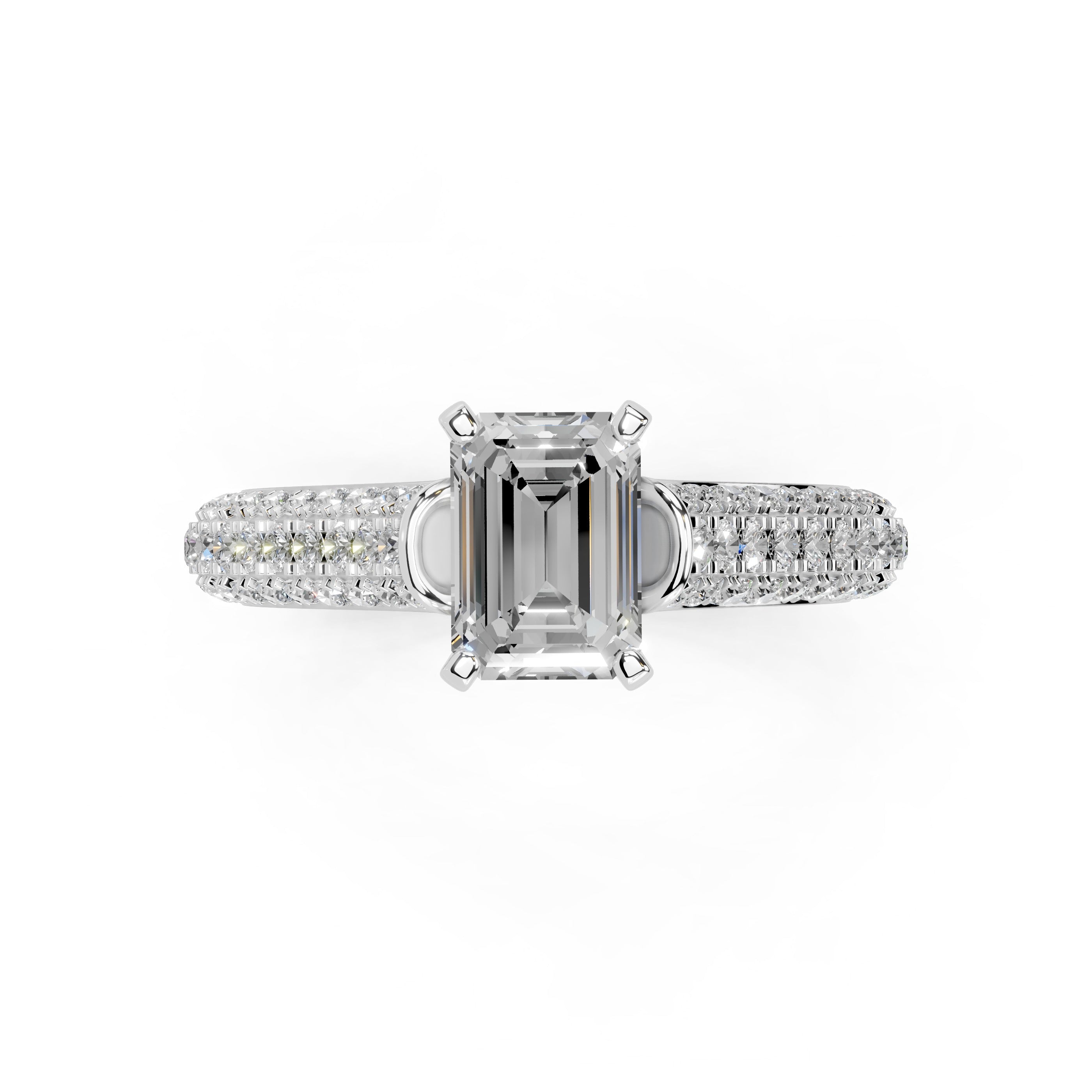 Emerald Cut with Hidden Stones Double Pave Lab Grown Diamond Engagement Ring