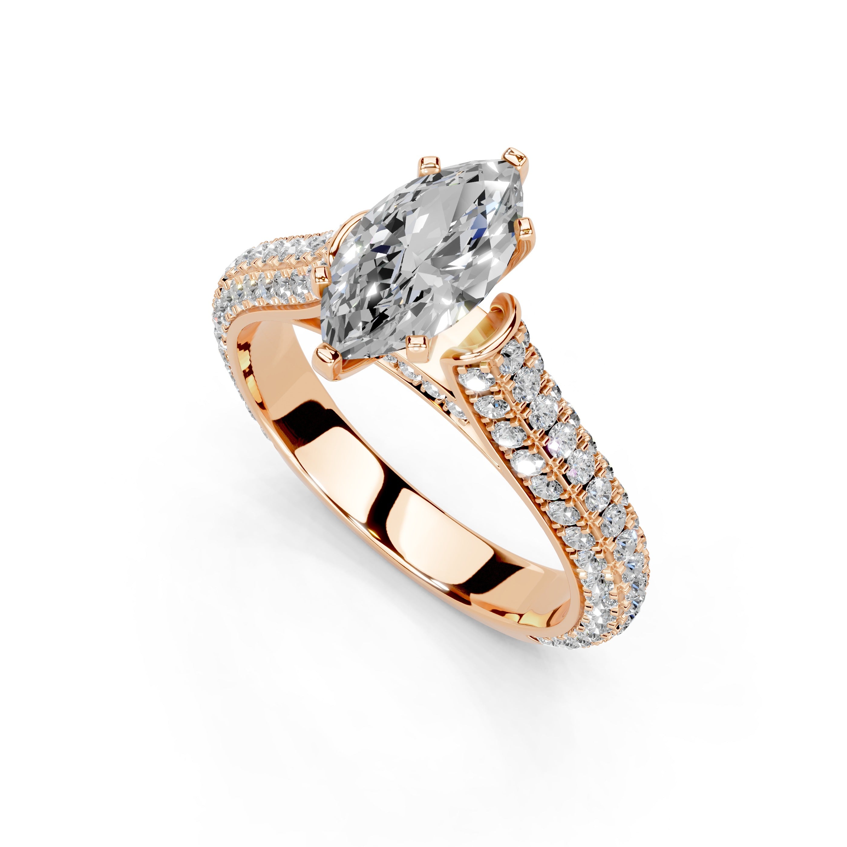 Marquise Cut with Hidden Stones Double Pave Lab Grown Diamond Engagement Ring