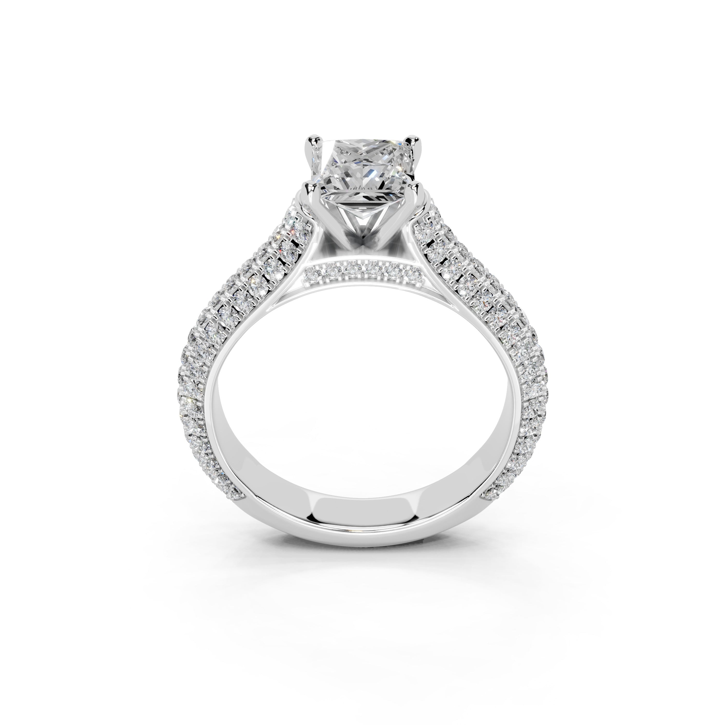 Princess Cut with Hidden Stones Double Pave Lab Grown Diamond Engagement Ring