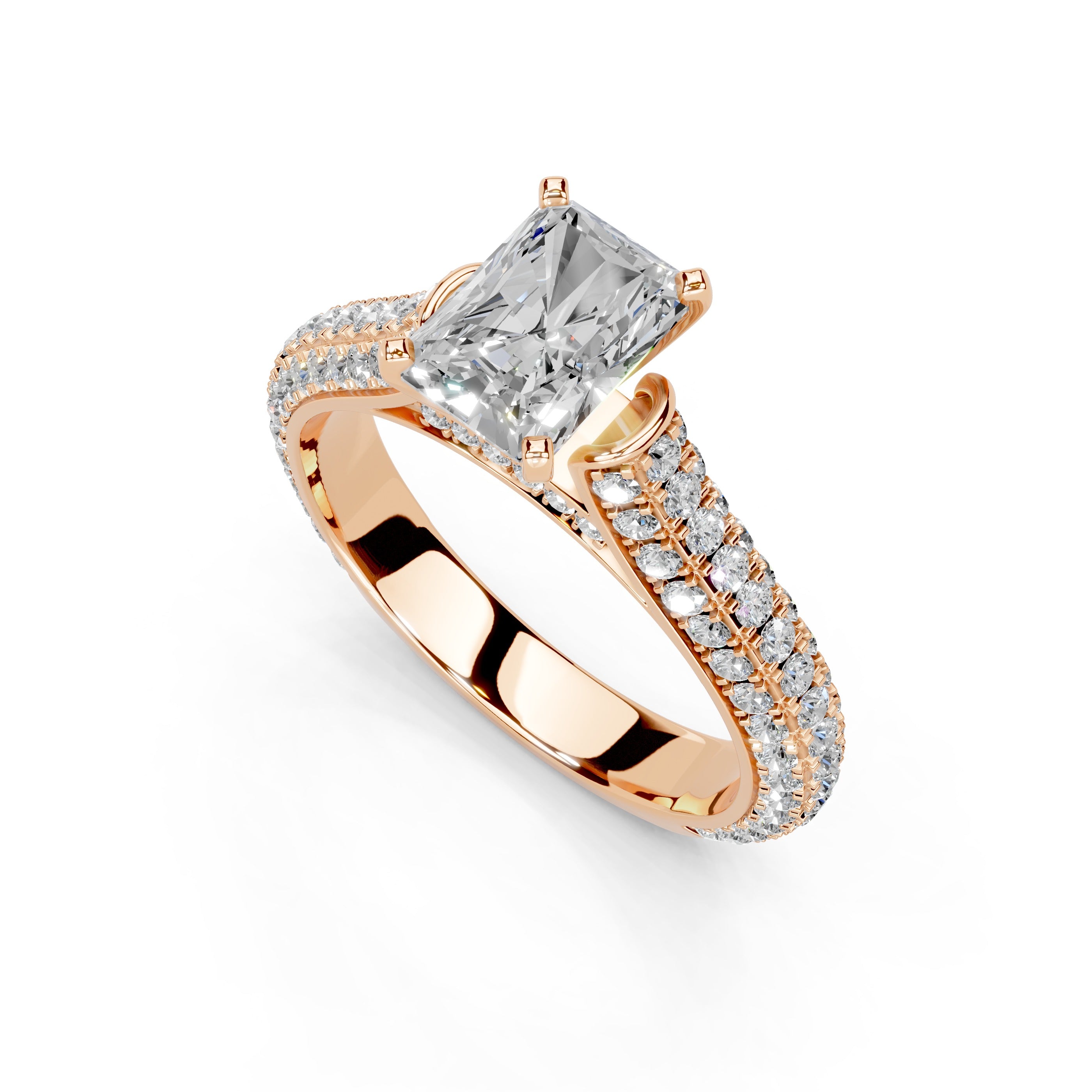 Radiant Cut with Hidden Stones Double Pave Lab Grown Diamond Engagement Ring