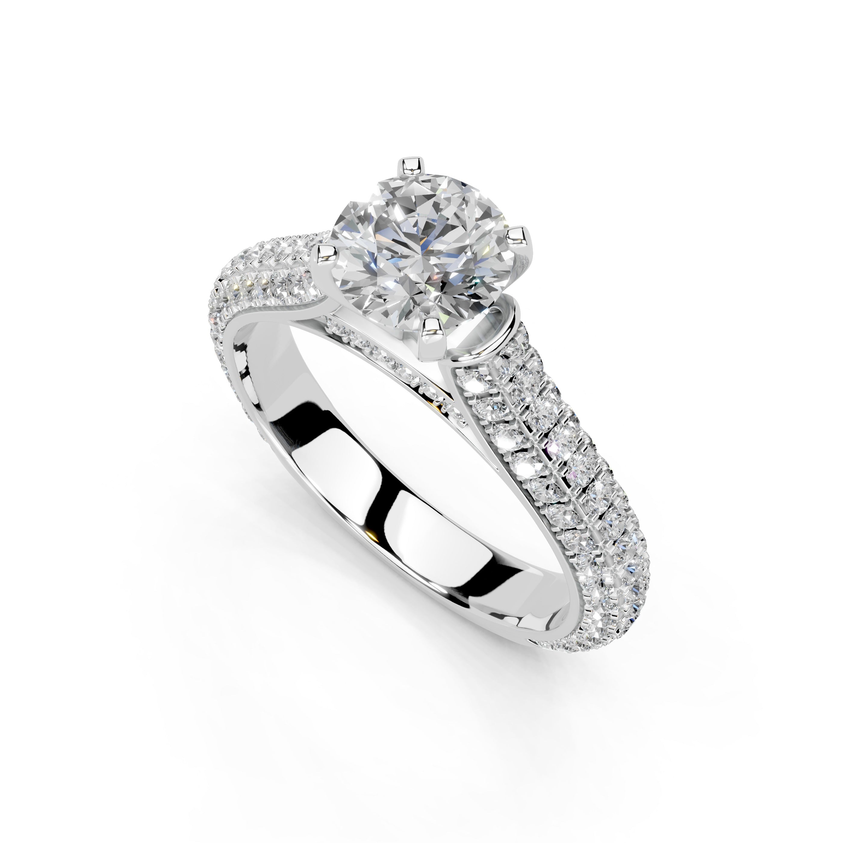 Round Cut with Hidden Stones Double Pave Lab Grown Diamond Engagement Ring