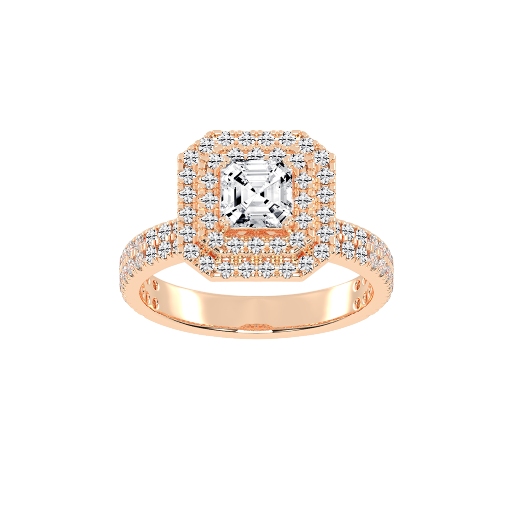 Asscher cut Pave Lab Grown Diamond Engagement Ring with vintage double halo setting