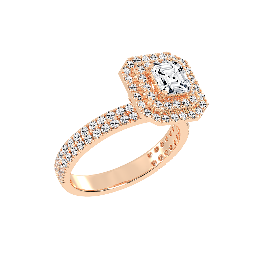 Asscher cut Pave Lab Grown Diamond Engagement Ring with vintage double halo setting