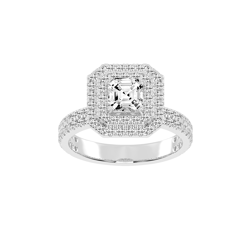 Asscher cut Pave Lab Grown Diamond Engagement Ring with vintage double halo setting