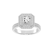 Asscher cut Pave Lab Grown Diamond Engagement Ring with vintage double halo setting