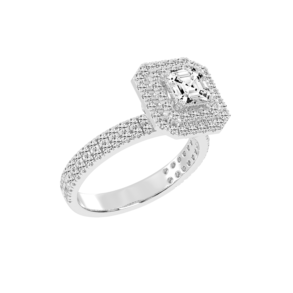 Asscher cut Pave Lab Grown Diamond Engagement Ring with vintage double halo setting