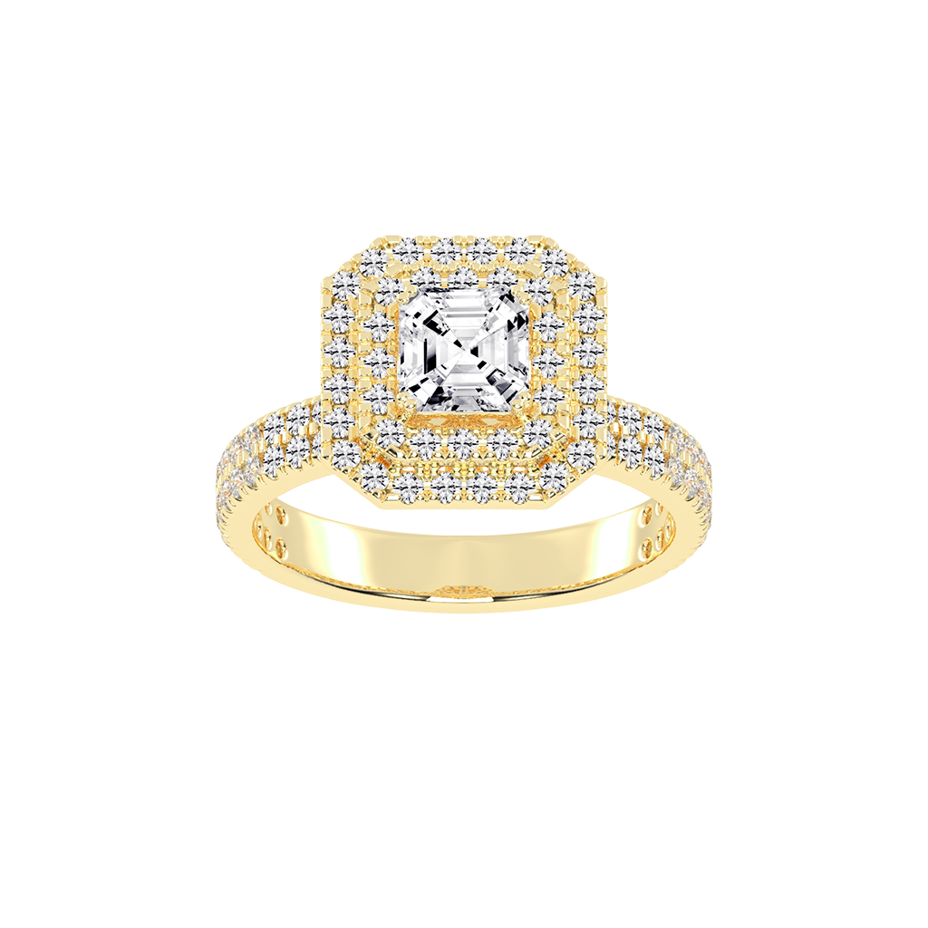 Asscher cut Pave Lab Grown Diamond Engagement Ring with vintage double halo setting