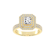 Asscher cut Pave Lab Grown Diamond Engagement Ring with vintage double halo setting