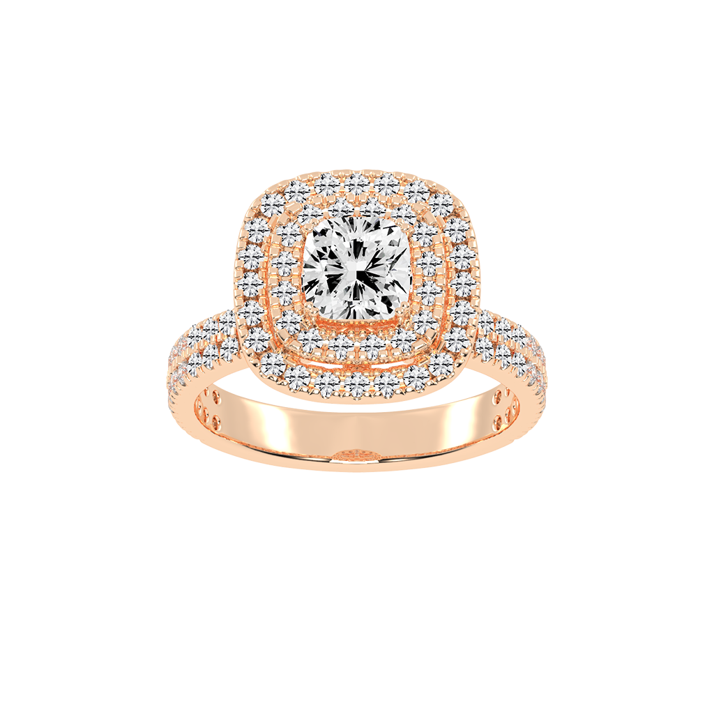 Cushion cut Pave Lab Grown Diamond Engagement Ring with vintage double halo setting