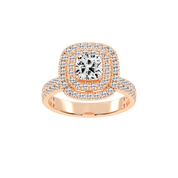 Cushion cut Pave Lab Grown Diamond Engagement Ring with vintage double halo setting